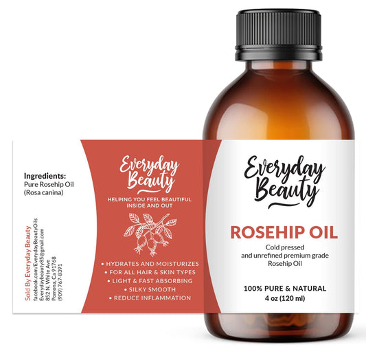 Rosehip Seed Oil - 100% Pure Extra Virgin Unrefined Luxury Oil 4oz - Cold Pressed & All Natural for Face, Skin and Hair - DIY Cosmetics - Premium Quality Bulk Price