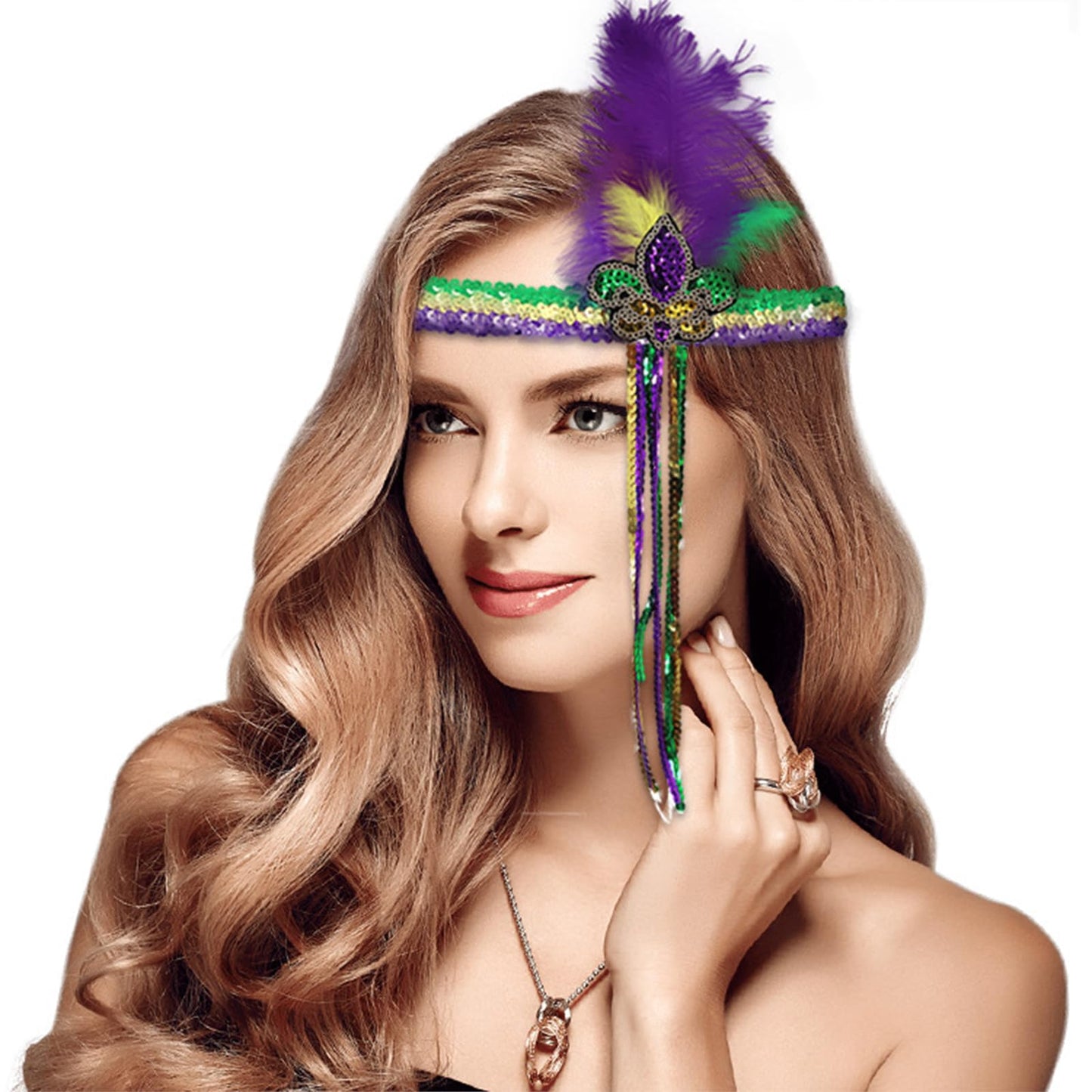 Ceoyiler Mardi Gras Feather Headband for Women's Masquerade Headdress with Sequins