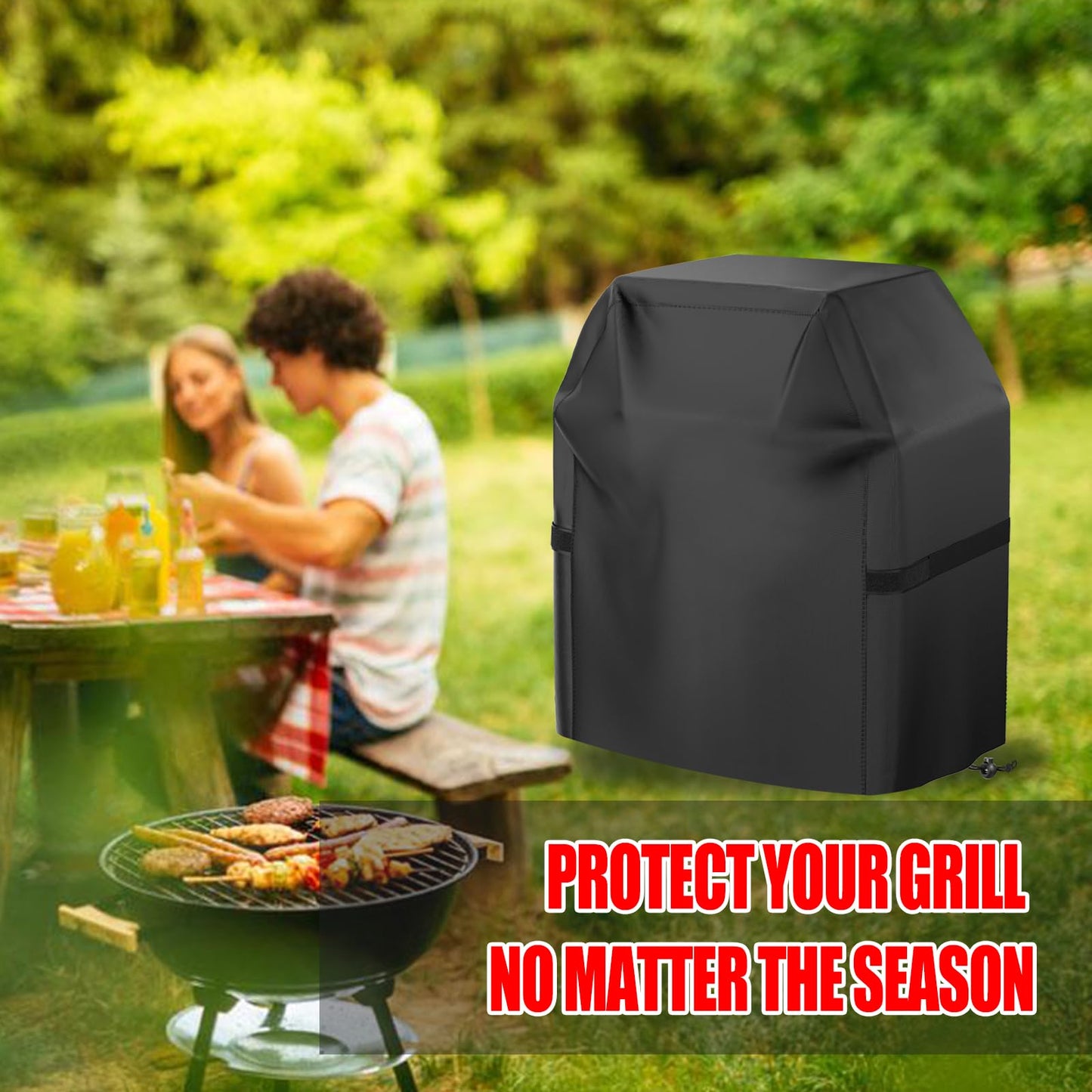 Grill Cover, 40 inch Small Gas Grill Cover for Outdoor Grill, Waterproof, Weather Resistant, UV & Fade Resistant, BBQ Grill Cover with Hook and Loop Straps, Black