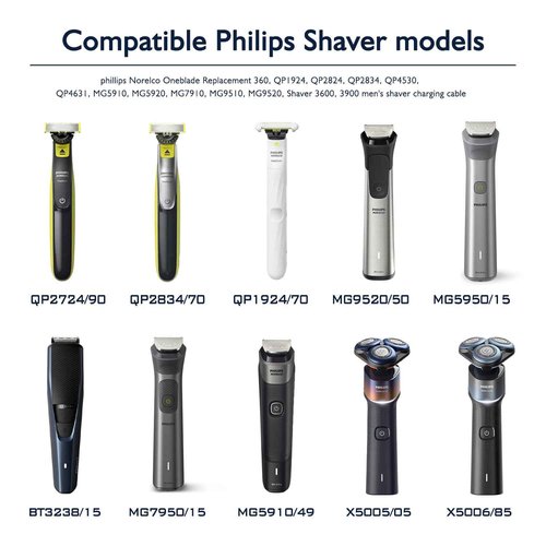 5V Charger Cord Compatible with Philips One Blade QP2724 Charging Cable for Phillips Norelco Oneblade 360, QP1924, QP2834, MG5910, Shaver 3600, 3900, Beard Trimmer Power Cord Replacement 2Pcs
