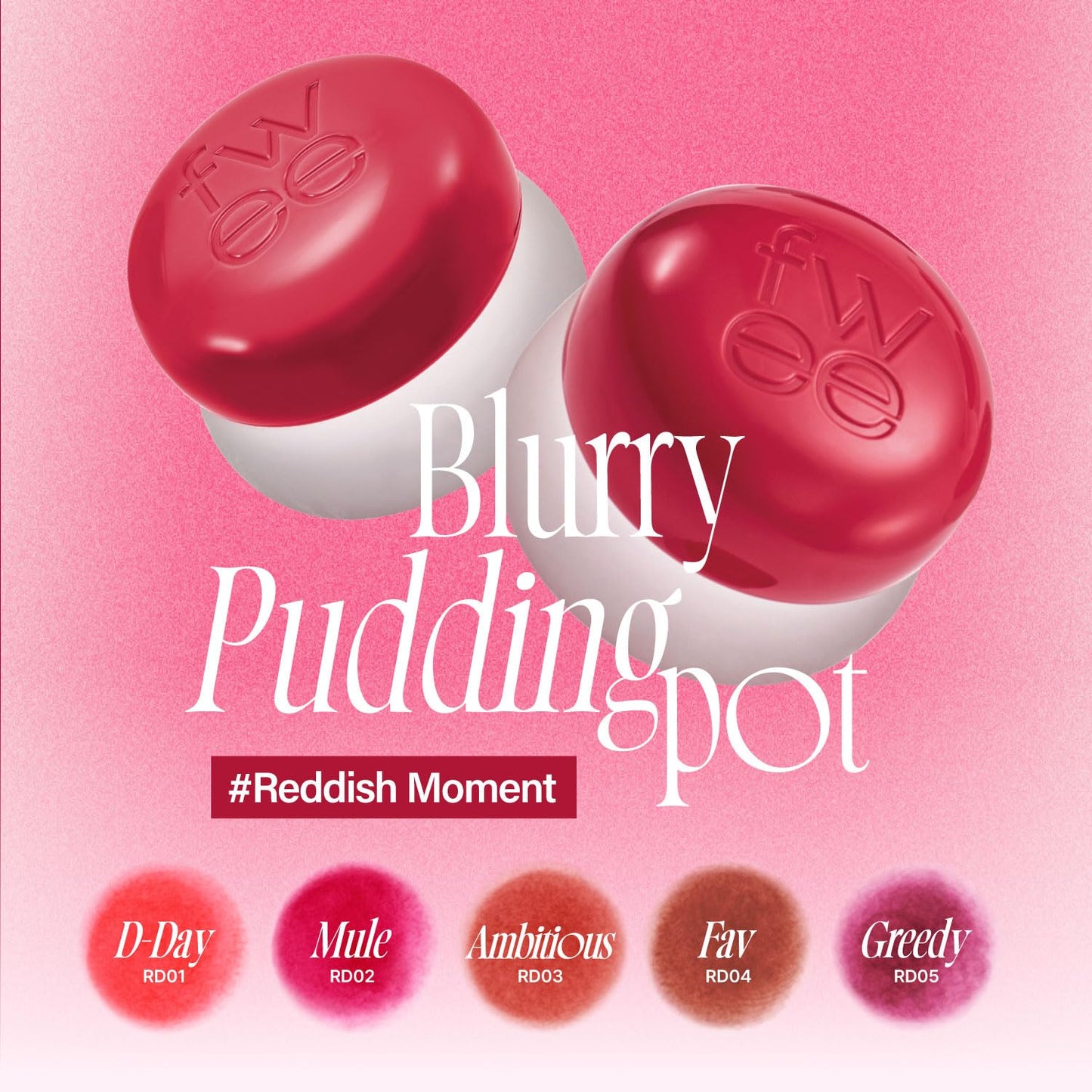 fwee Lip&Cheek Blurry Pudding Pot | Reddish Moment - D-Day | Makeup Blush, Buildable Lightweight, Multi-Use Soft Matte Finish | 5g