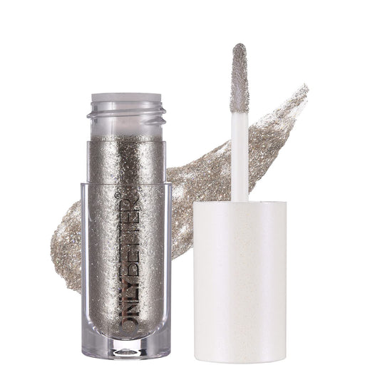 ONLYBETTER Liquid Glitter Eyeshadow, Long Lasting, Quick-Drying, Shimmer Waterproof Liquid Eye Shadow, Creates High-Impact Liquid Eye Glitter - Grey Metallic Eyeshadow