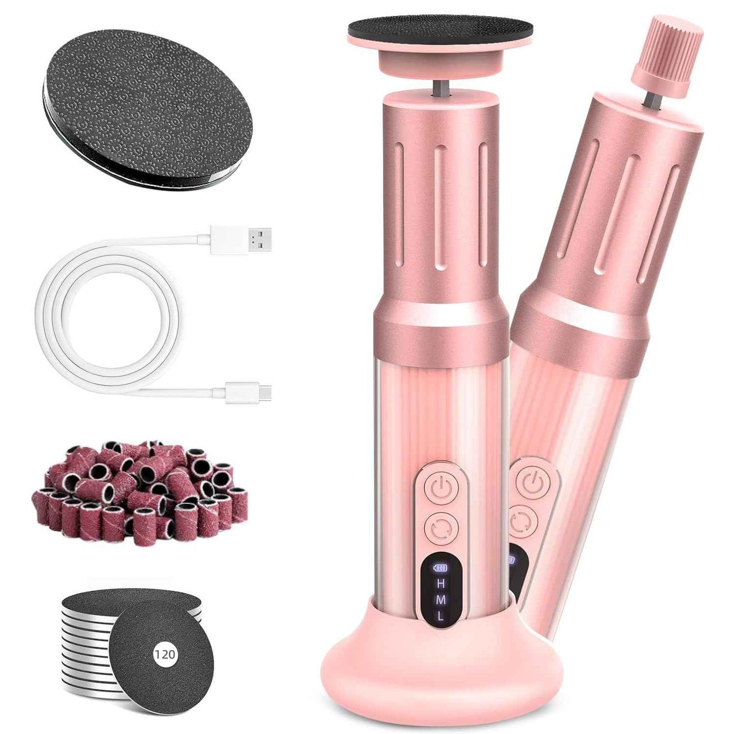 JINYAWA Electric Foot Callus Remover - 2-in-1 Rechargeable Cordless Foot File with LCD Display & 6 Speeds - Professional Foot Sander for Dead Skin, Thick Nails, Heels and Soles (Pink)