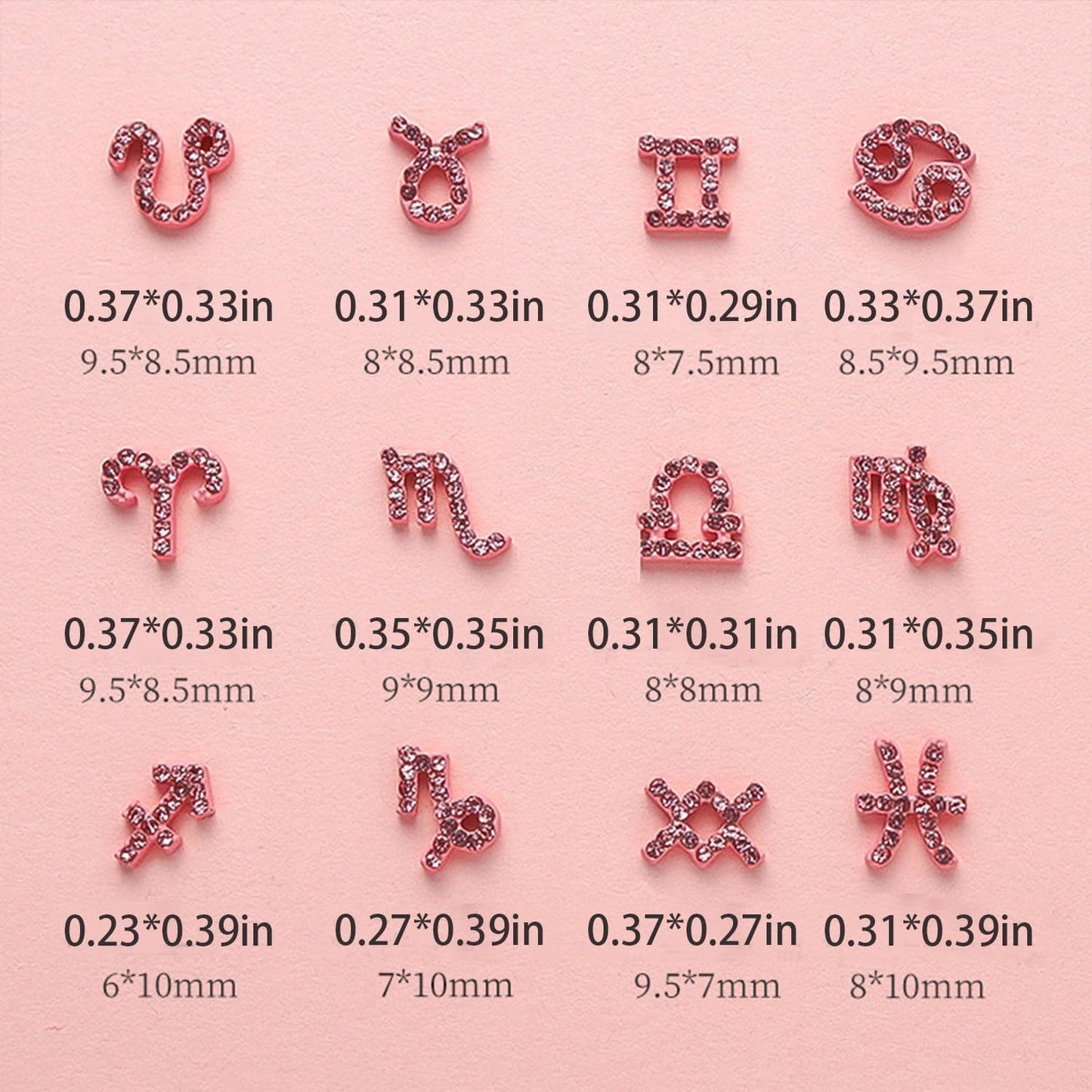 AZPEPSI 24Pcs 12Constellation Nail Charms Pink Alloy Zodiac Sign Charms for Acrylic Nails 3D Rhinestone Jewelry Nail Charms for Women Girls DIY Manicure Designs Nail Accessories Decorations Crafts