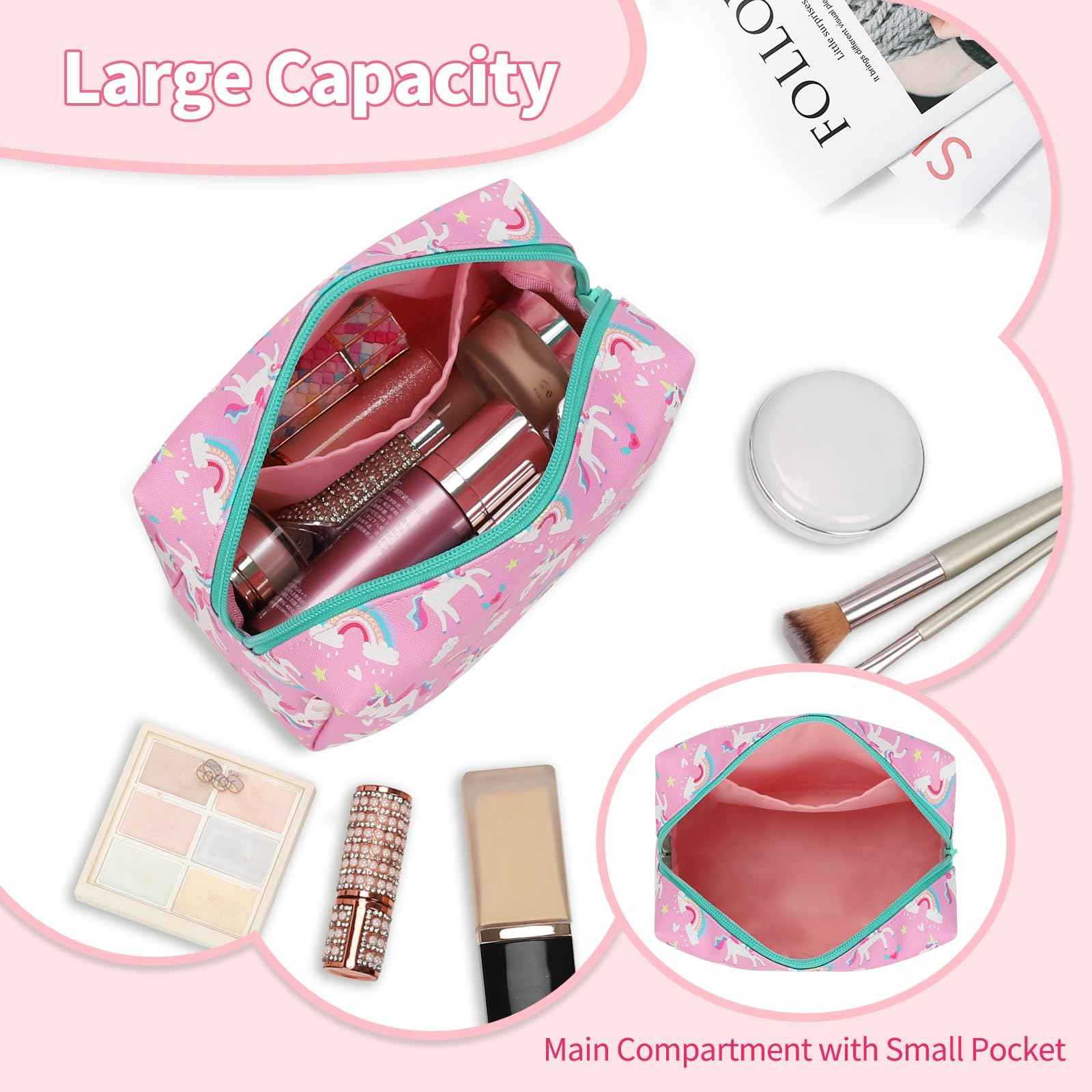Birthday Gifts for Girls 4 5 6 7 8 9 10 11 12 13 14 15 16 Years Old, Graduation Gifts for Teen Girls Sister Friend, Small Makeup Bag Cute Cosmetic Pouch Travel Toiletry Bag Waterproof PU Leather