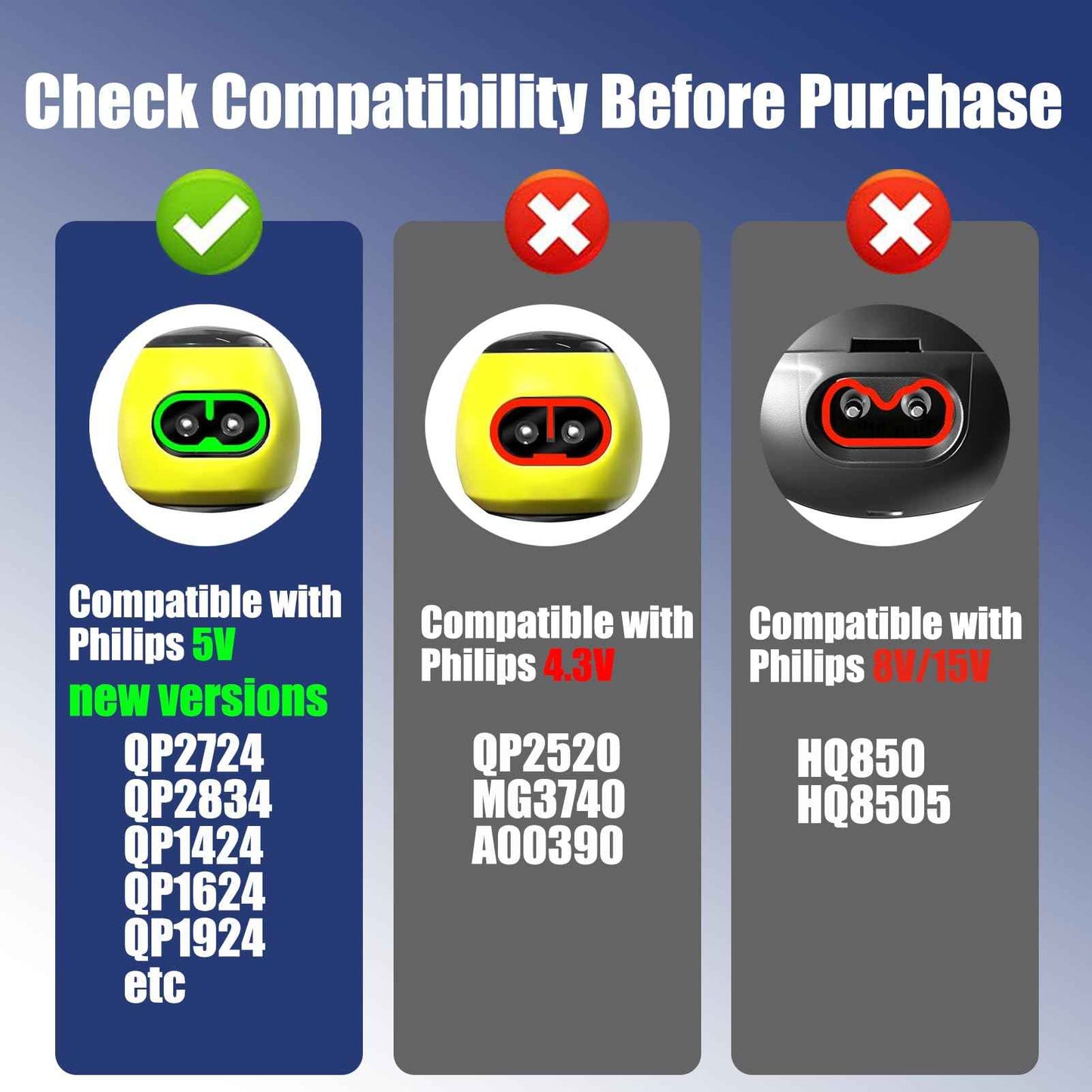 AZJCKEW 5V USB Charger Cable Compatible with for Philips Norelco One Blade 360 Newer Model QP2834 QP2724 MG9525 MG9510 QP1324 QP1424 QP1924 QP4530 One Blade Series Electric Shaver Razor, Brush+2-Pack