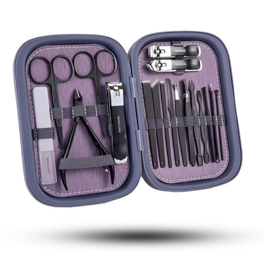 Manicure Stainless Steel Nail Clipper Kit for Men and Women | 18 In 1 Professional Nail Clipper Set | Nail Grooming Kit | Men's Manicure Set with Magnetic Travel Case | Nail Cleaning Kit | Purple