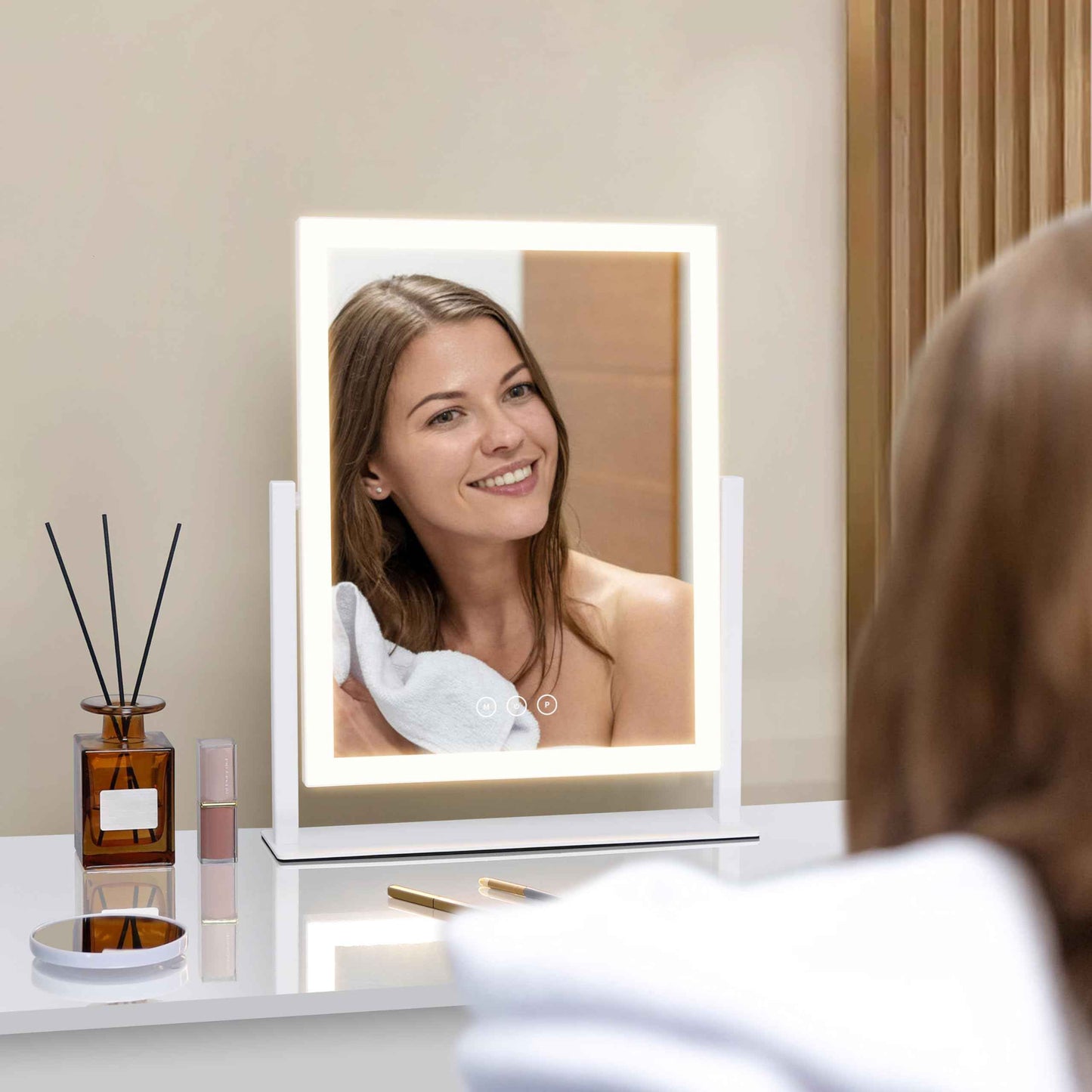 Yumelivi LED Vanity Mirror with Touch Controls, Tabletop Makeup Mirror with Bright Lighting, White