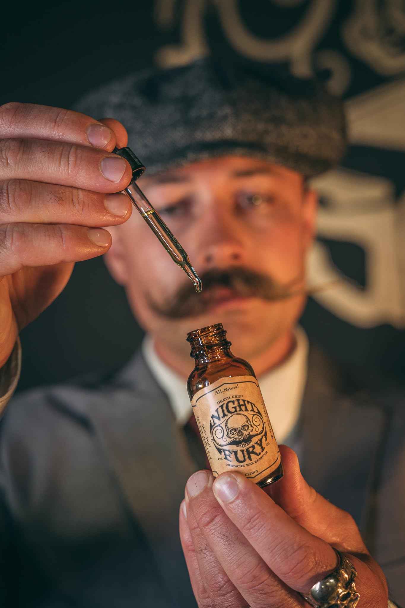 THE VINTAGE GROOMING CO. Bone Crusher Extra Strong Extra Firm Mustache Wax, Night Fury Wax Remover Oil, and Comb Set