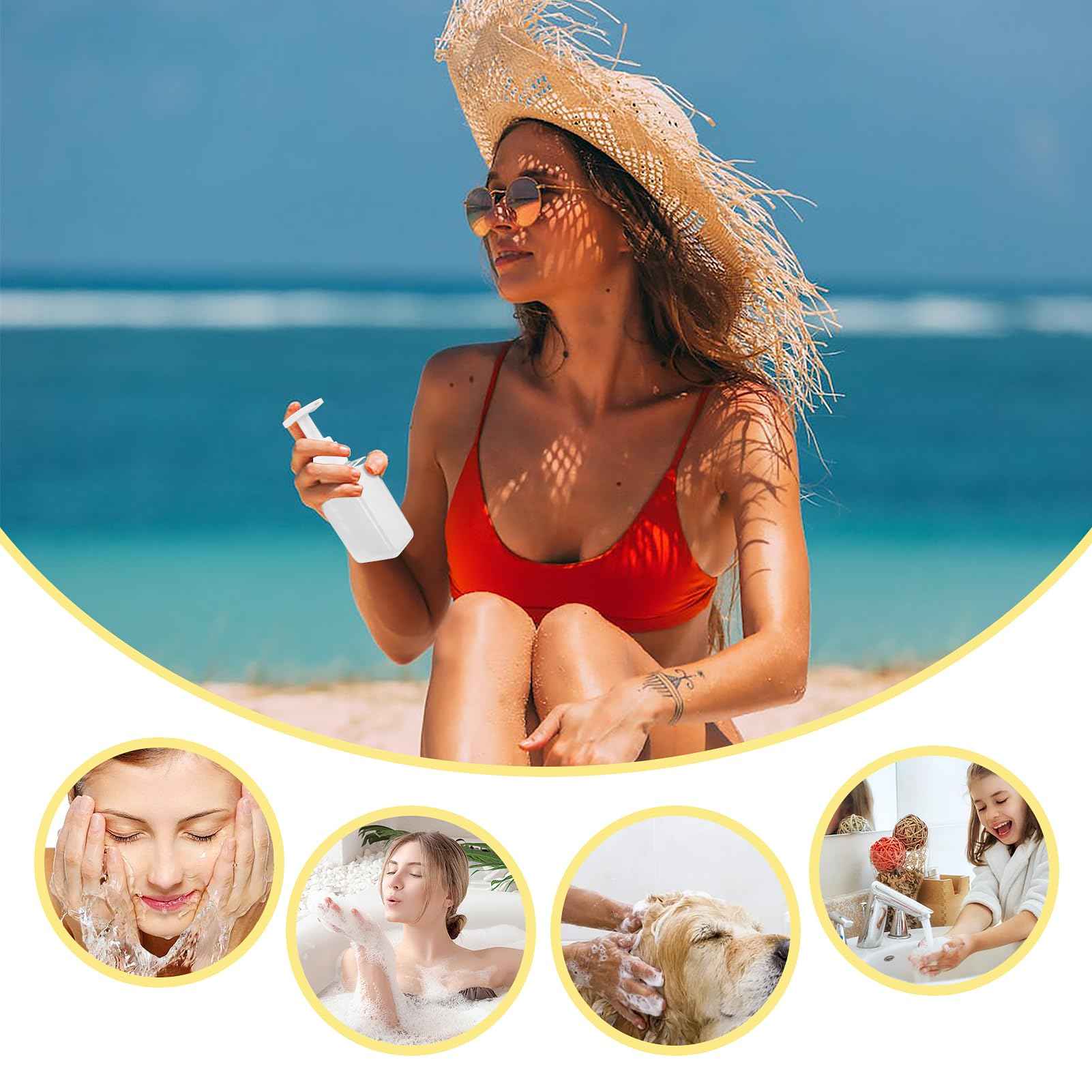 Hethyo Travel Bottles: Essential Toiletries Pack - 4x 3.7oz/110ml Empty Plastic Pump Bottles for Travel Shampoo, Conditioner & More