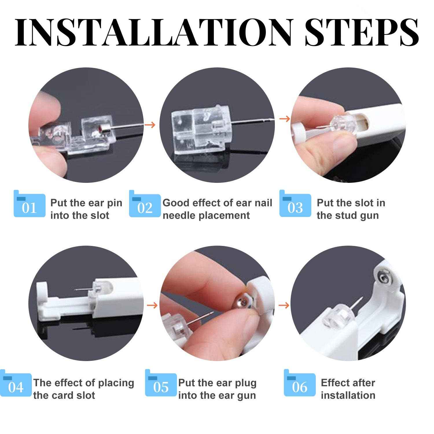 orilace 4Pcs Ear Piercing Kit - Self Disposable Ear Piercing Gun Built-in Earring Stud Low Pain At Home Body Piercing Kit Ease of Use 4mm (Clear Crystal)