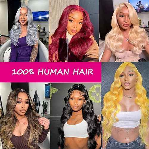 Body Wave Human Hair Wigs for Women Glueless HD Lace Front Wigs Human Hair Body Wave 180 Density Lace Frontal Wigs Human Hair Pre Plucked Body Wave (99J Burgundy wigs, 24 Inch)