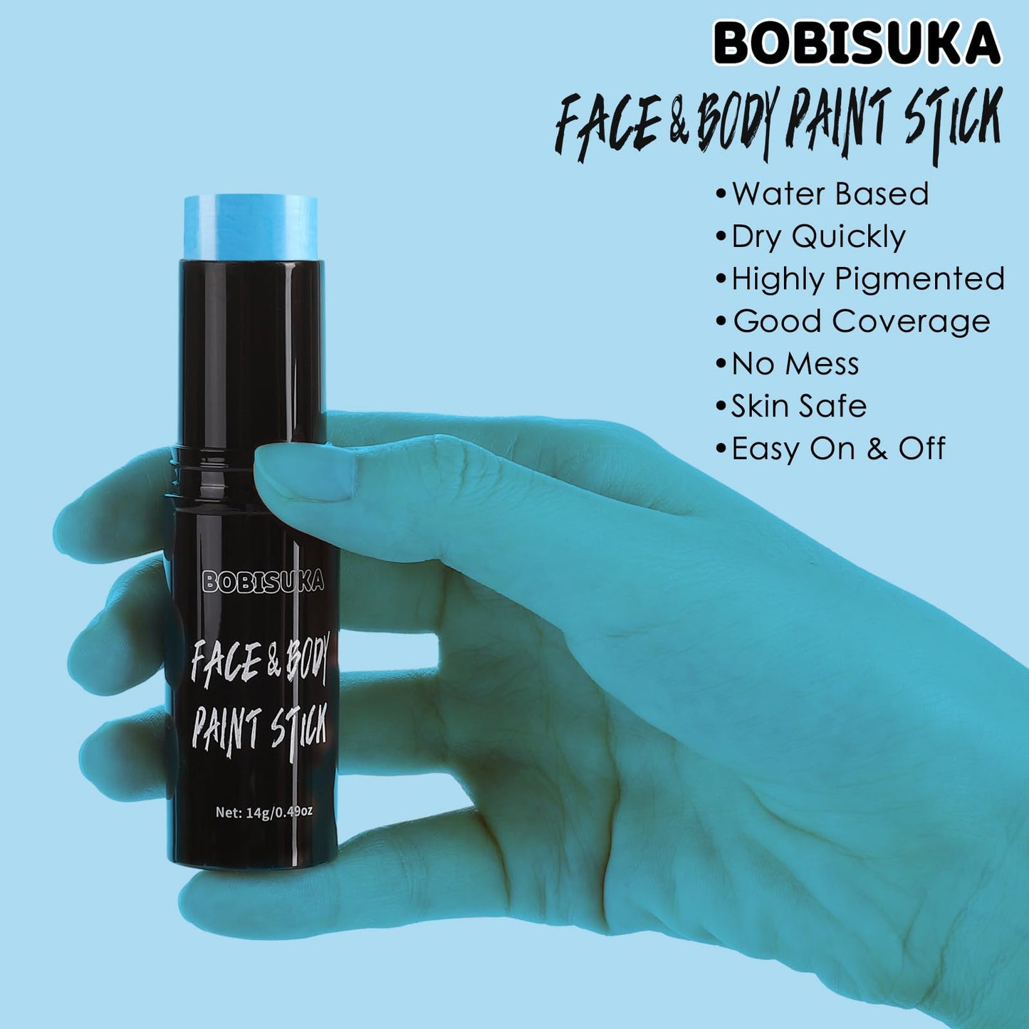 BOBISUKA Light Blue Face Body Paint Stick Blue Eye Black Sticks for Sports Water Based Face Painting Kit Quick Drying Foundation Makeup for Halloween Avatar Corpse Bride Smurf Cosplay SFX Costume Part