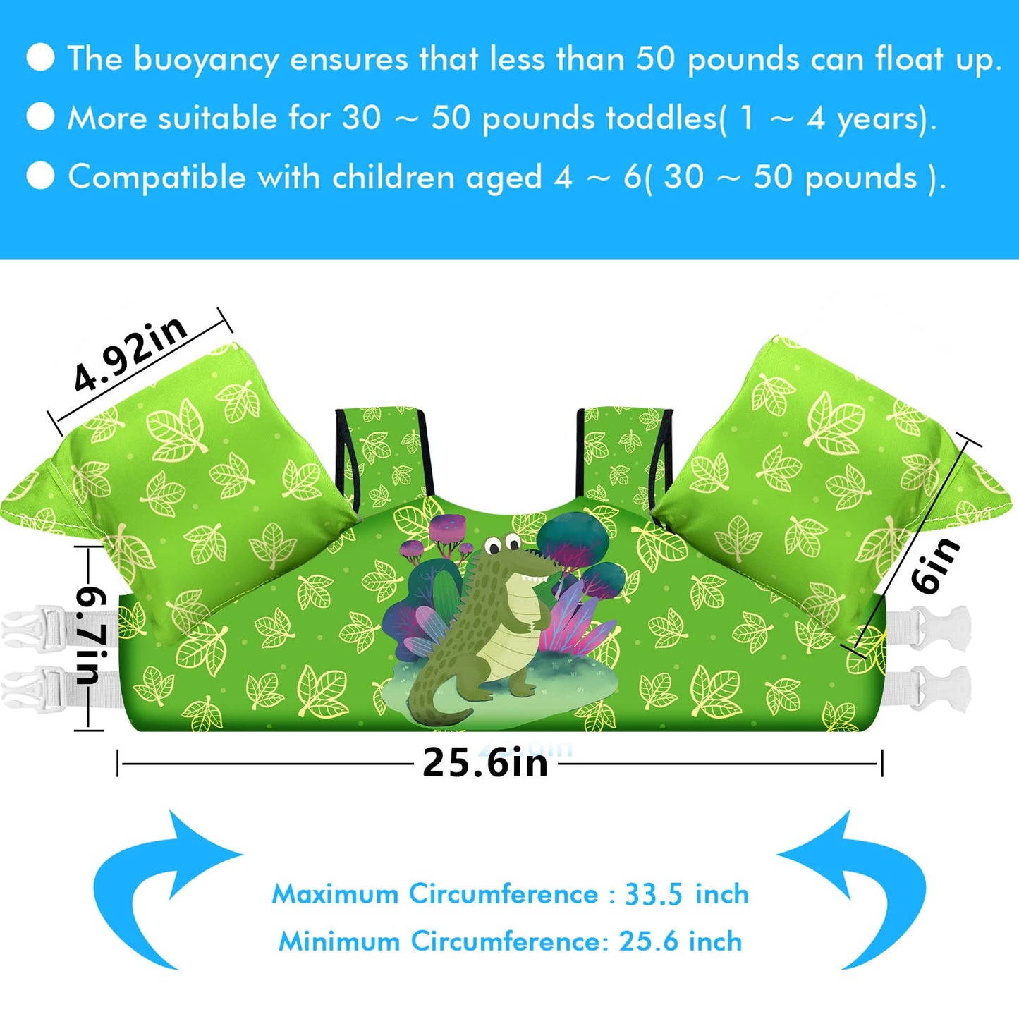 Chriffer Kids Swim Vest Life Jacket for 22-66 Pounds Boys and Girls, Toddler Floaties with Shoulder Harness Arm Wings for 2,3,4,5,6,7 Years Old Baby