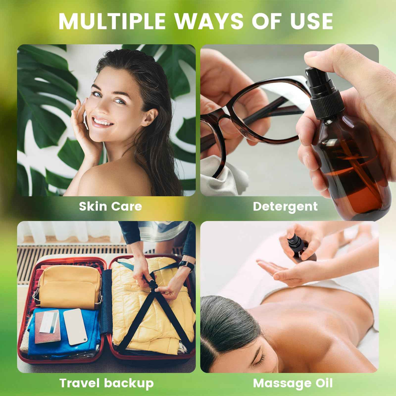 TRENDBOX 6 Pack 3.4oz Amber Spray Bottles, Small Fine Mist Mister Plastic Travel Bottles, Empty Bottles Set for Essential Oils Hair