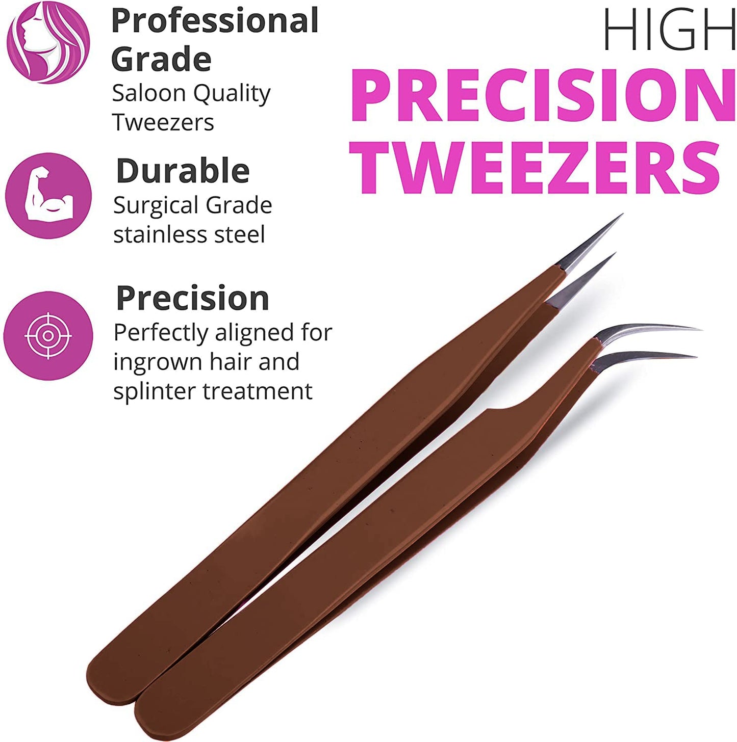 SIVOTE Lash Tweezers for Eyelash Extensions, Hand Calibrated Straight & Curved Tip, Pack of 2, Chocolate