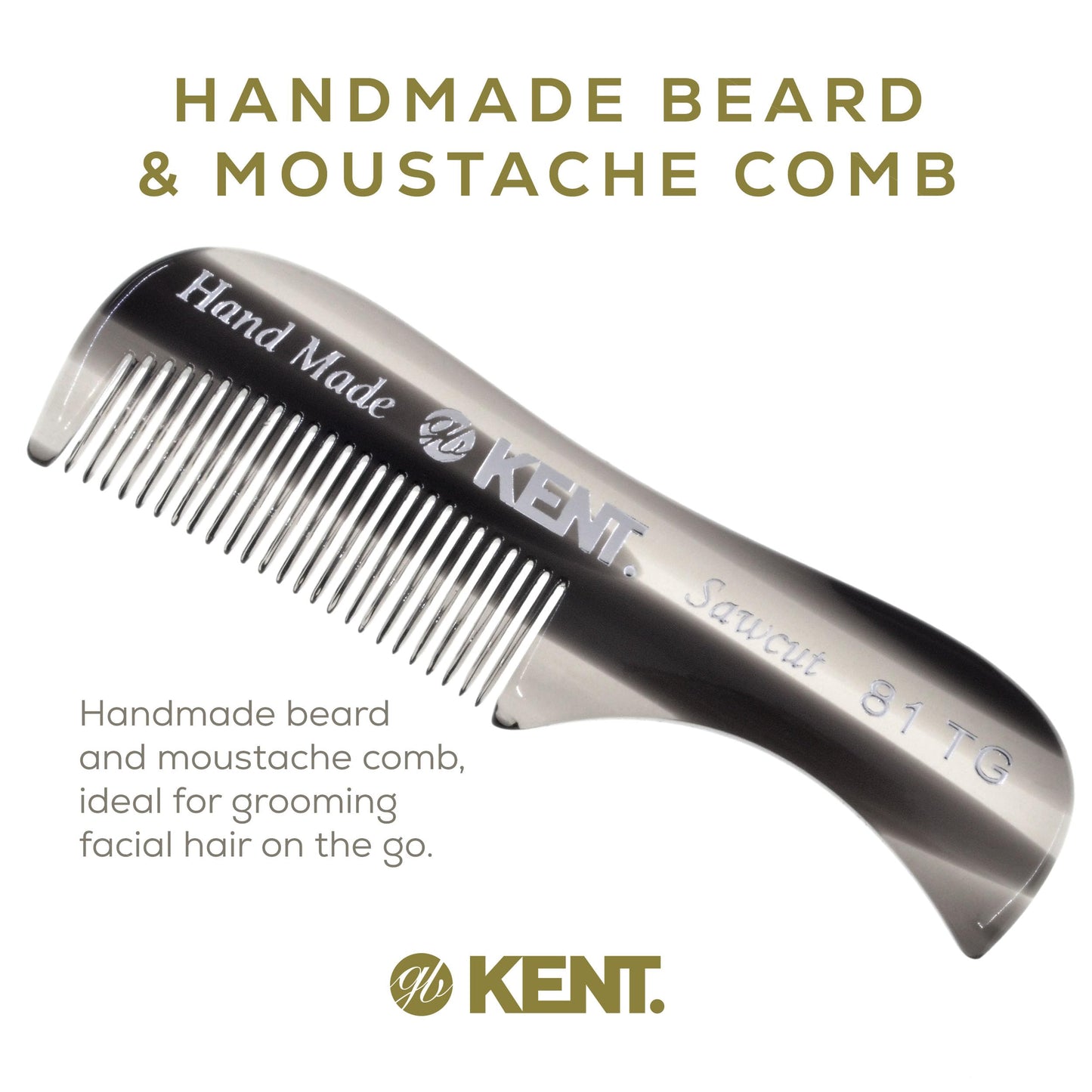 KENT A 81T Graphite X-Small Men's Beard Mustache Pocket Comb, Fine Toothed for Facial Hair Grooming and Styling. Hand-Made of Quality Cellulose Acetate, Saw-cut Hand Polished. Made in England