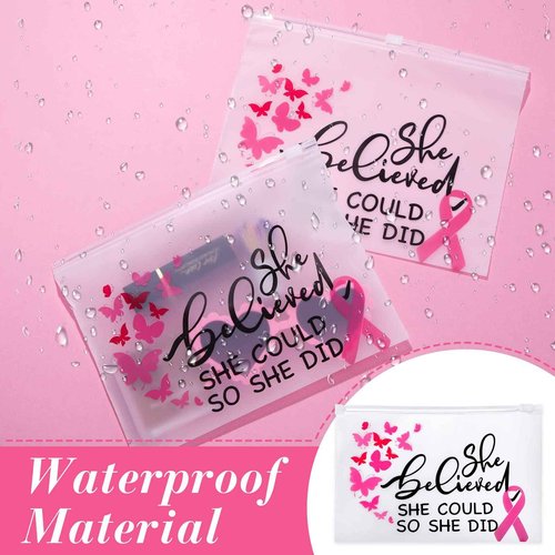 100 Pieces Breast Cancer Awareness Items Makeup Bags Bulk Pink Ribbon Zippered Cosmetic Pouch Breast Cancer Survivor Gifts for Women EVA Waterproof Toiletry Bag for Charity Recognition Public Event