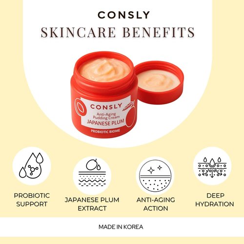 CONSLY_Probiotic Biome Anti-Aging Japanese Plum Pudding Cream – 2-in-1 Face Cream & Sleeping Mask with Probiotics | Firming, Moisturizing | Nourishing | 50ml