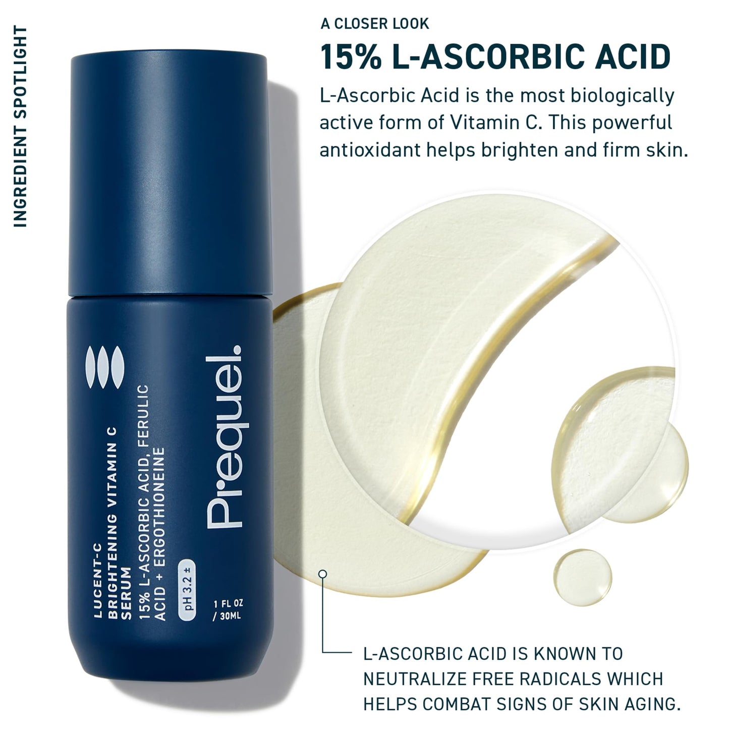 Prequel Skin - Lucent-C Vitamin C Facial Serum - L-Asorbic Acid and Ferulic Acid Face Treatment - 1 Fl Oz