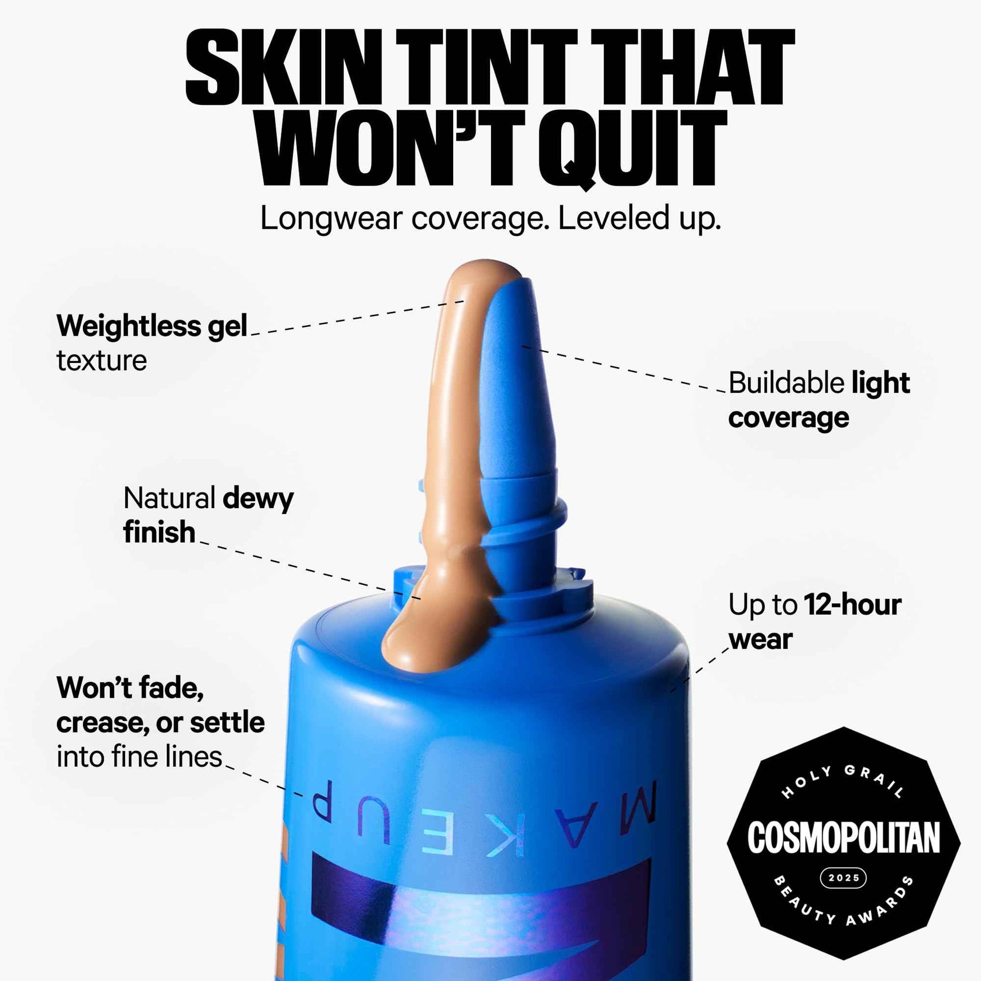 Milk Makeup Hydro Grip Hydrating Gel Skin Tint – 12HR Lightweight Buildable Coverage with Hyaluronic Acid for Natural Dewy Finish – Non-Comedogenic – 5 Light w/Neutral Undertones, 1oz