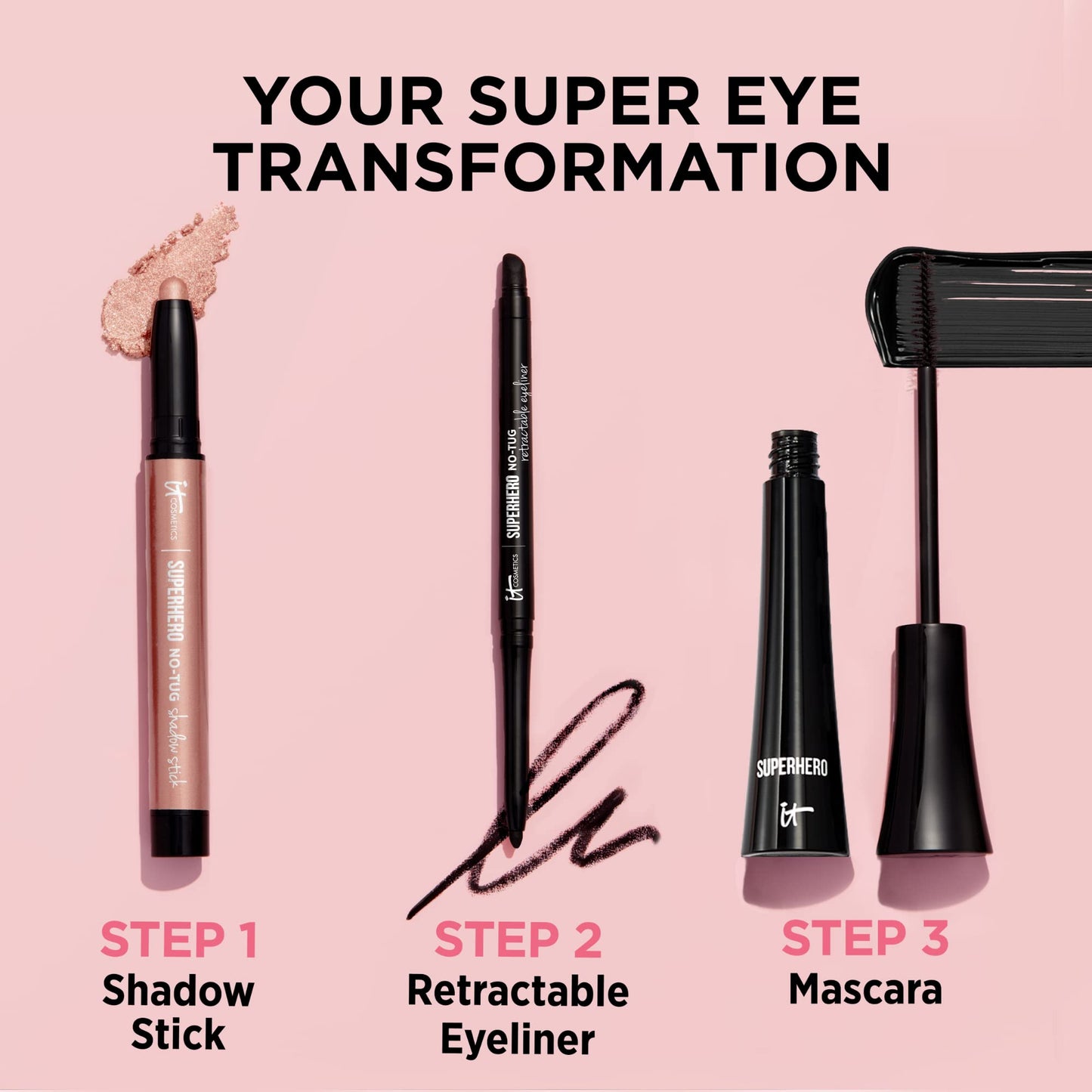 IT Cosmetics Superhero No-Tug Retractable Eyeliner, Black - All-Day Wear, Waterproof Formula Won’t Smudge - With Avocado Oil, Chamomile Extract, Vitamin E & Carnauba Wax - 0.008 oz