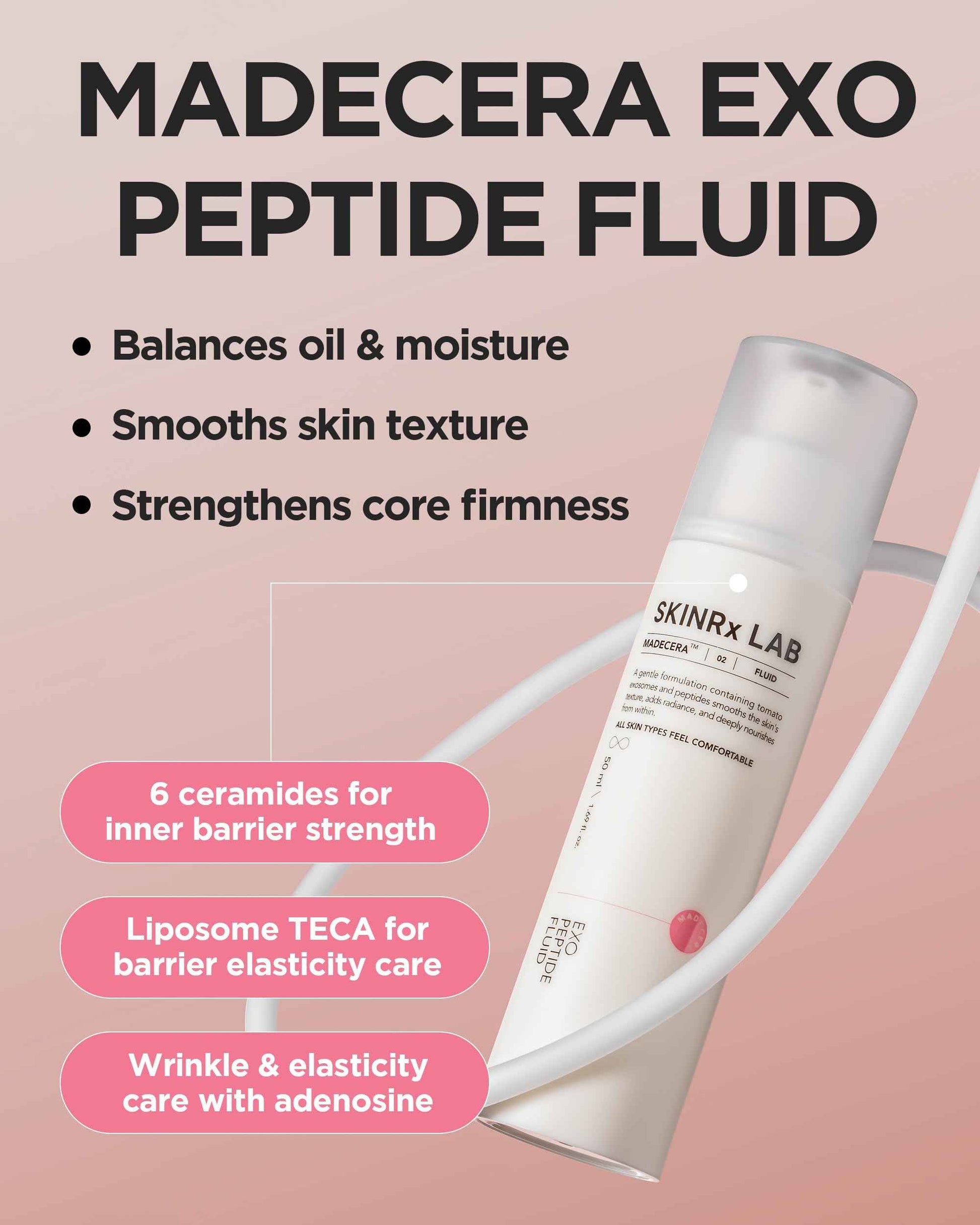 SKINRxLAB MadeCera Exo Peptide Fluid - Korean Anti-Aging Face Lotion with Ceramides, Peptides for Firming, Hydrating, Smoothing - Elasticity Boosting & Radiant Skin Complexion, 1.69 fl.oz.