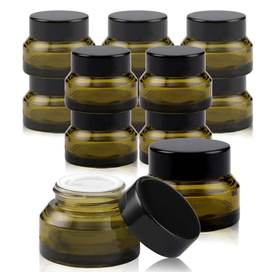 TkoYuHm 12 pack Glass Cosmetic Jars with Lids Small Lotion Containers for Traveling Green Empty Skincare Container for Face Cream Toiletries Makeup (1oz)