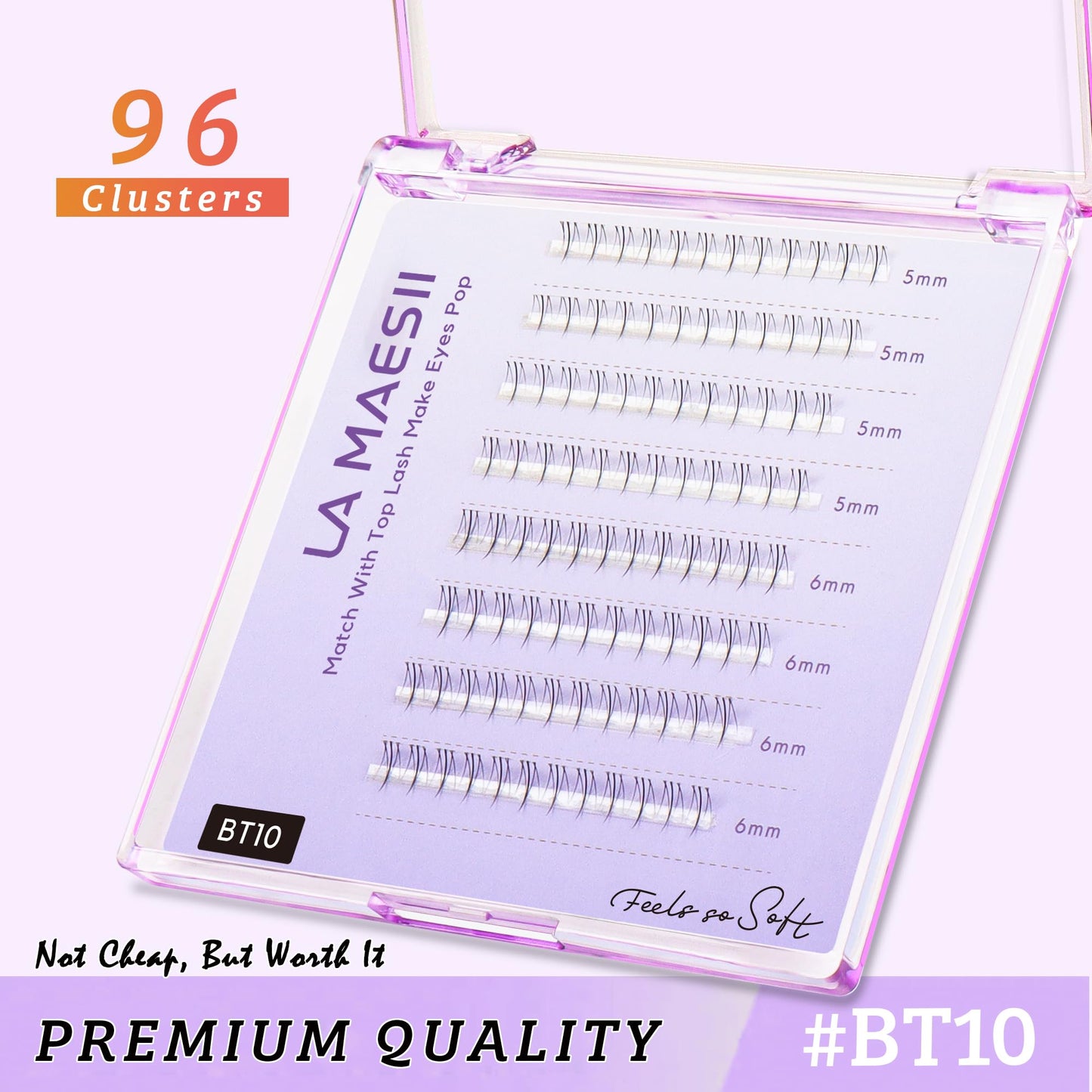 LA MAESII Bottom Lash Clusters, DIY Eyelash Extensions Lower Lashes, Clear Band Bottom Lash Extensions for Bottom Lashes Individual 96pcs Natural Look Soft - 5mm/6mm (Bottom10)