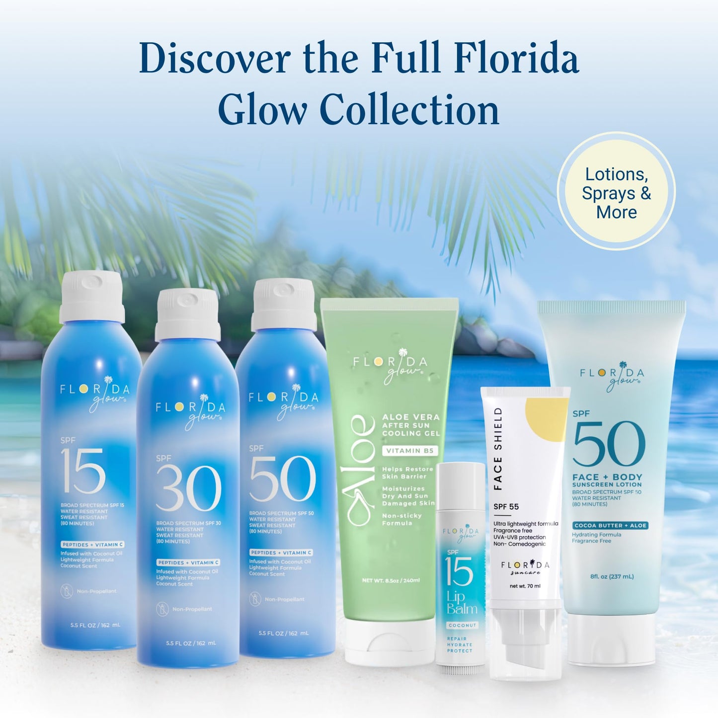 Florida Glow SPF 30 Sunscreen Spray - Hawaii 104 Reef Act & Florida Keys Compliant Broad Spectrum Water Resistant Sport Sun screen - Child Friendly Oxybenzone & Octinoxate Free (SPF 30 2-pack)