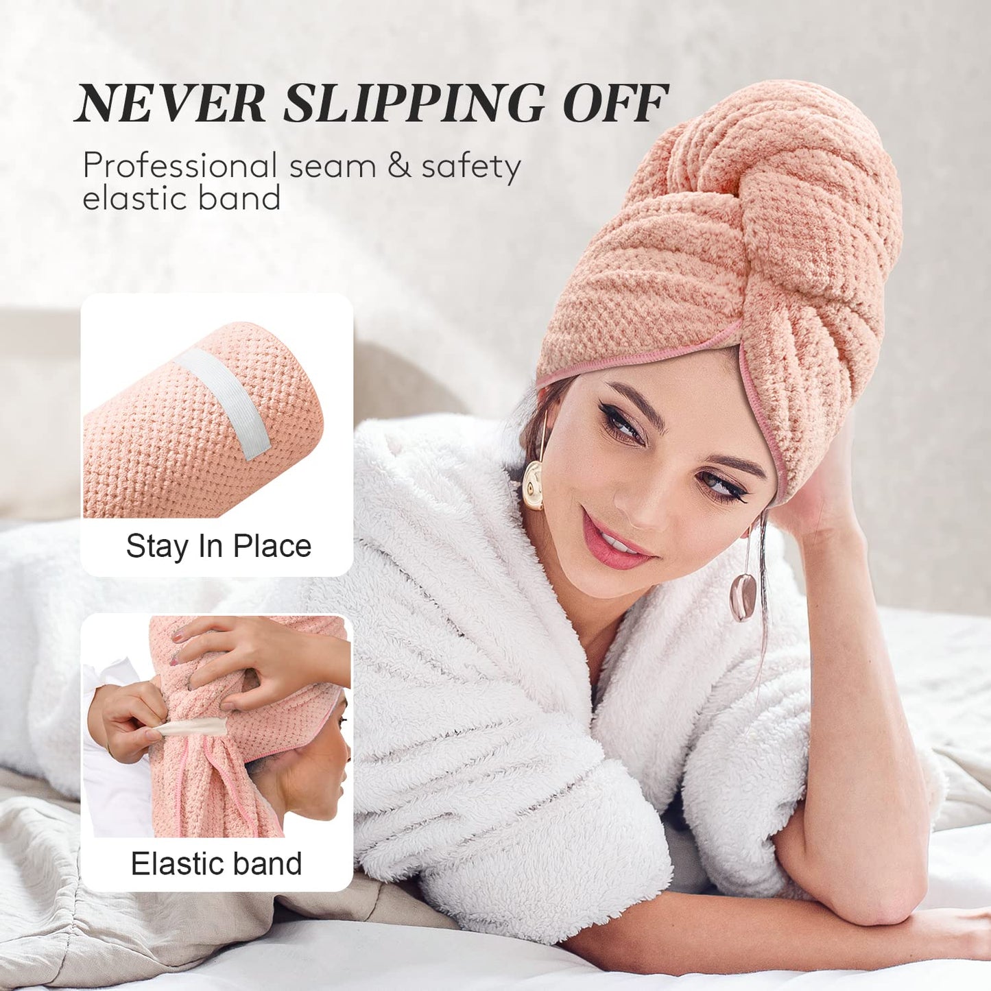 Sucedul Large Microfiber Hair Towel Wrap for Women, 41 x 27.5 Inch Super Absorbent Hair Drying Towel, Anti Frizz Fast Drying Hair Turbans for Long, Thick, Curly Hair Wrap Towels Pink