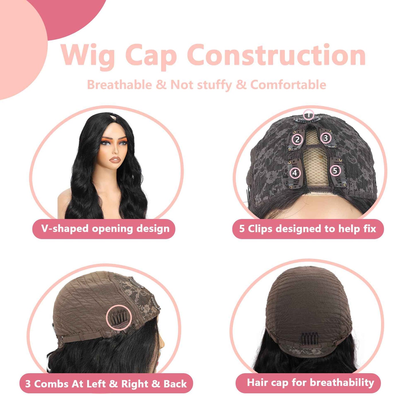 BDBDBD V Part Wig Human Hair Body Wave 180% Density Remy Human Hair No Leave Out No Glue Upgrade U Part Human Hair Wig Glueless Beginner Friendly Natural Blcak (16 inch)