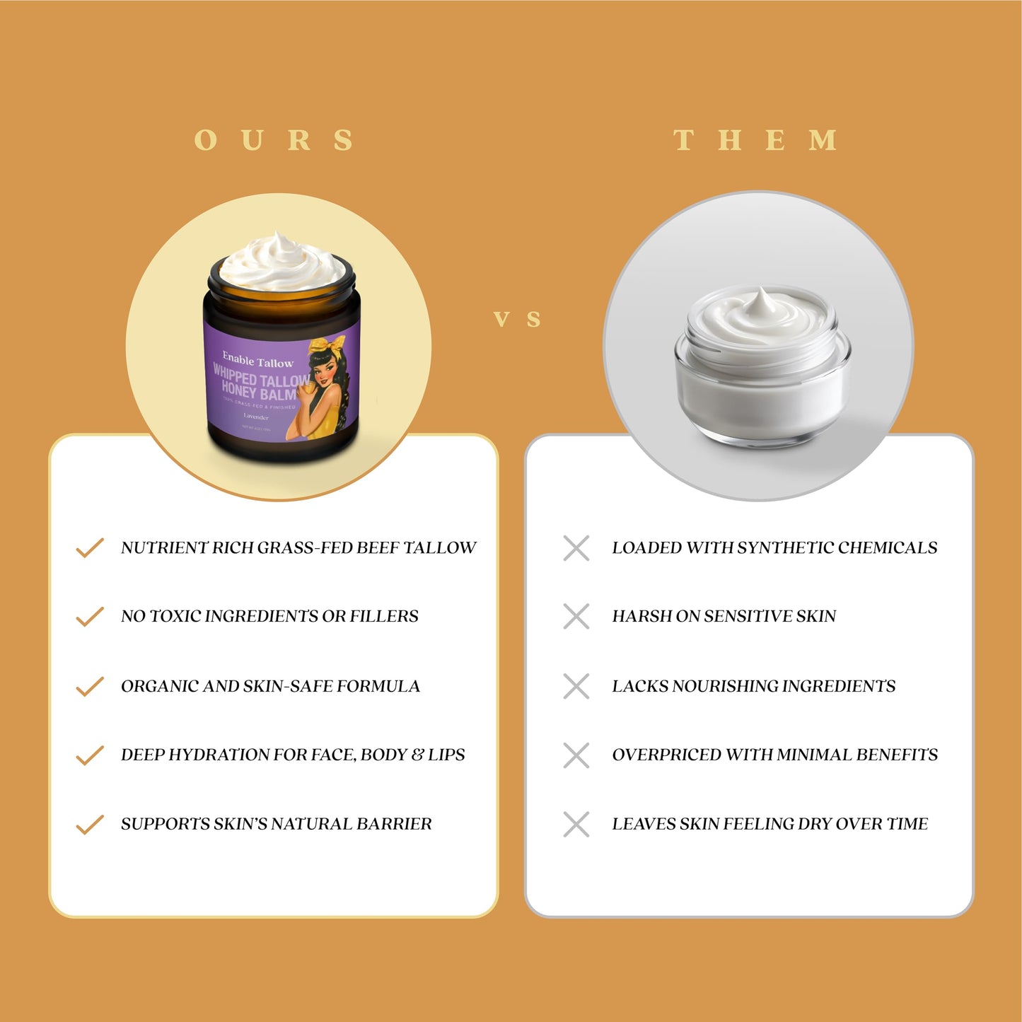 Enable Tallow Face & Body Cream – Whipped Beef Tallow & Manuka Honey Balm for Dry Skin, Eczema & Sensitive Skin – Natural Moisturizer, Lavender Scent, 4oz