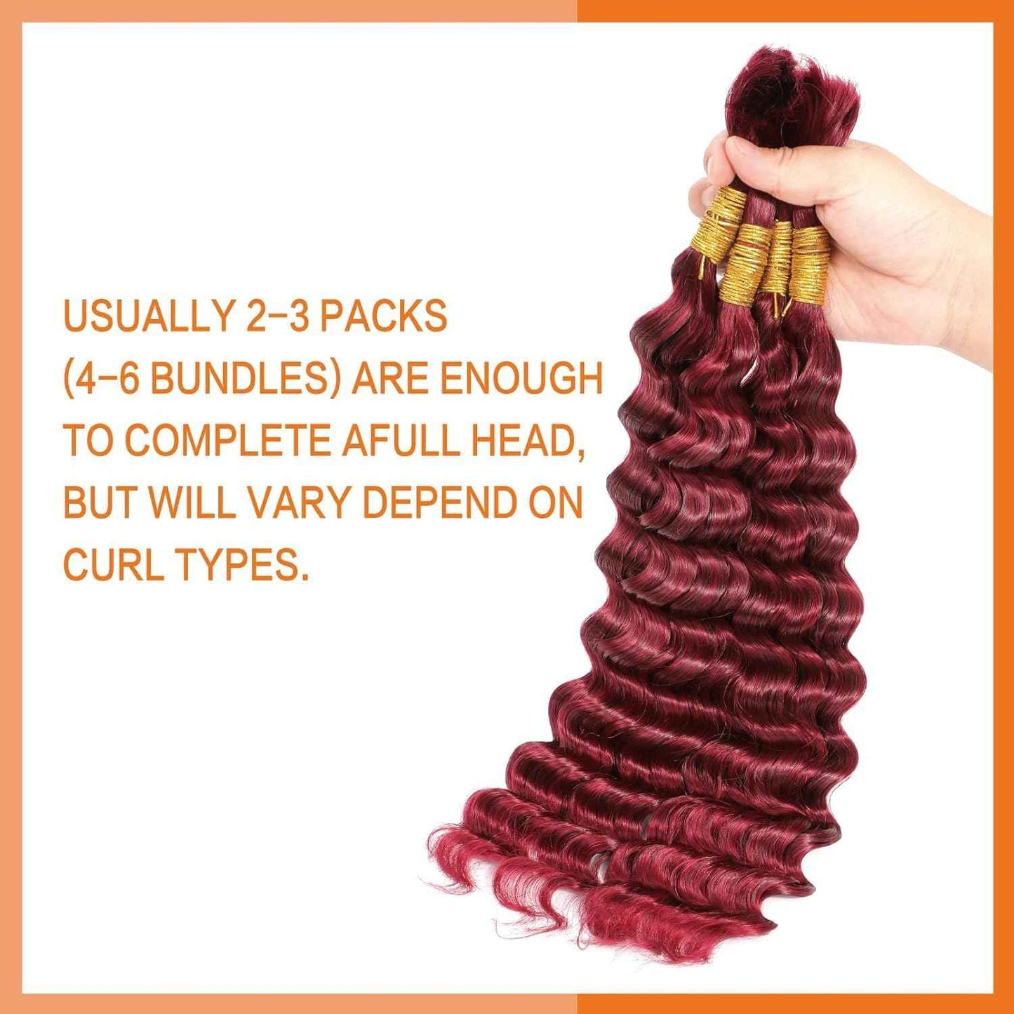 Ubinica Burgundy Deep Wave Braiding Human Hair 2 Bundles Total 100g 24 Inch Deep Wave Bulk Braiding Hair for Boho Braids