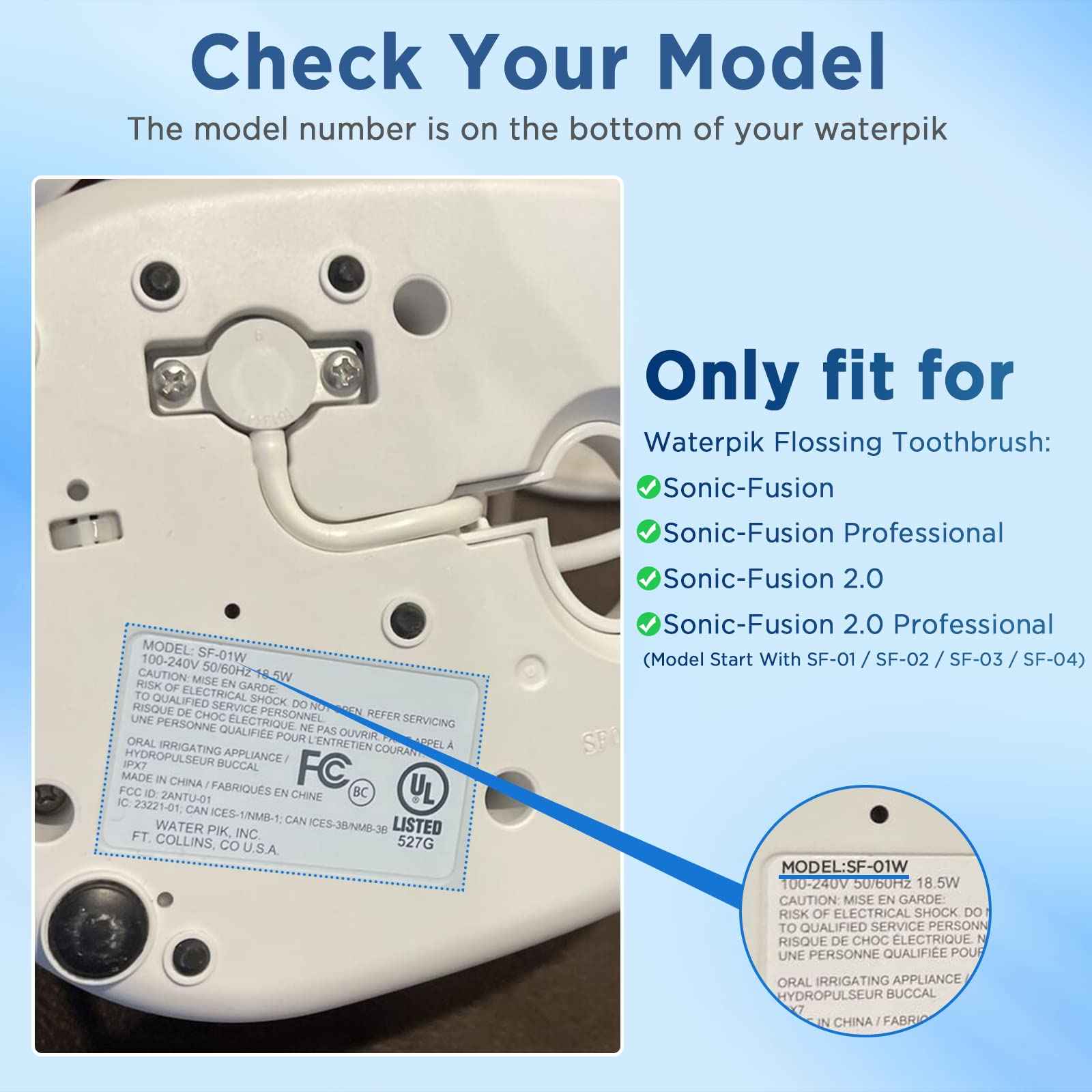 Replacement Toothbrush Heads for All Waterpik Sonic Fusion Models (SF-01, SF-02, SF-03, and SF-04 Series), Compact, with Covers, 10 Count, Black