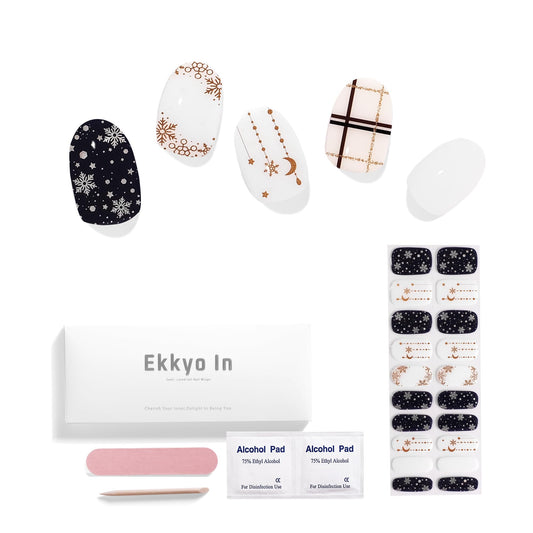 Ekkyo In Semi Cured Gel Nail Strips, Easy to Use Gel Nail Wraps, Long Lasting, Get Salon-Quality Nail Art Strips at Home, Includes 20 Pcs Nail Stickers, Prep Pads, Nail File, Wooden Stick, Blue Star