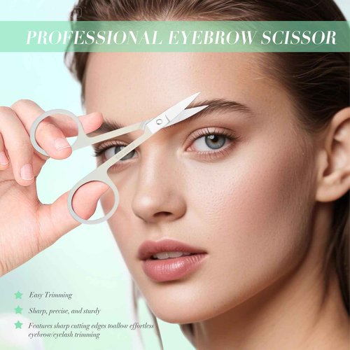 6 PCS Tweezers Set for Women, Eyebrow Tweezers Set with Curved Scissor for Ingrown Hair, Plucking Daily Beauty Tool with Leather Travel Case for Gifts (Gradient Green)