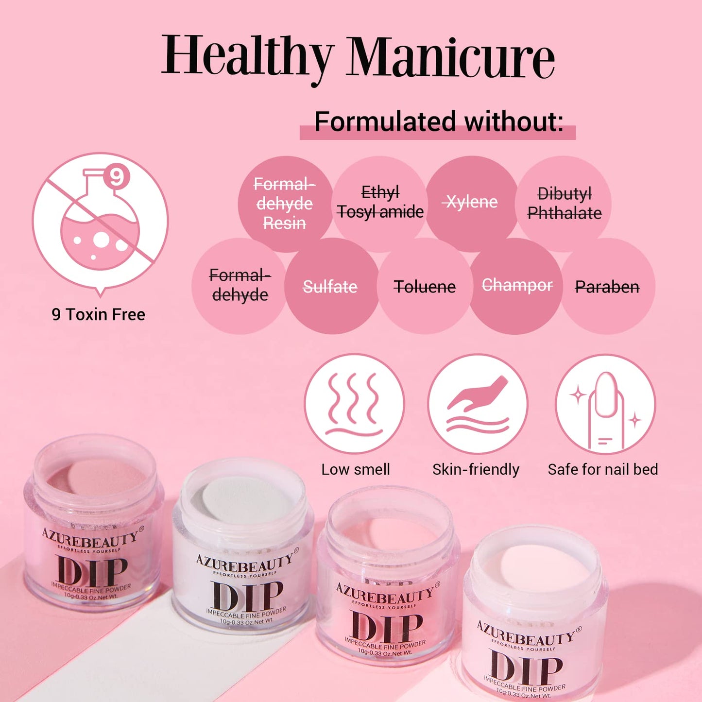 AZUREBEAUTY Dip Powder Nail Kit, 4 Colors Gentle Nude Pink Neutral Skin Dipping Powder System Liquid Set Recycling Tray with Base & Top Coat Activator for French Nail Art Manicure Salon DIY at Home