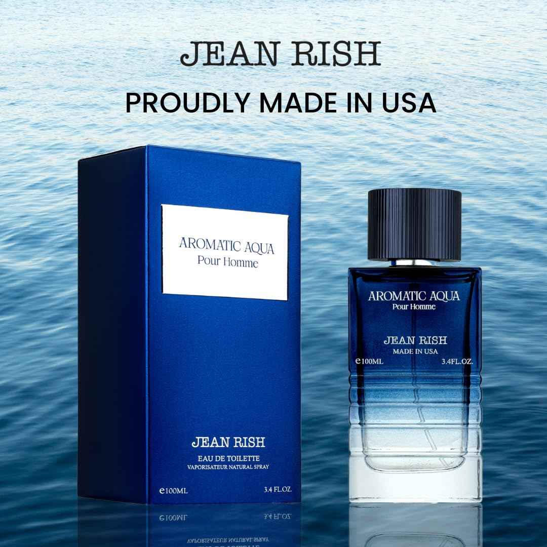 Jean Rish Aromatic Aqua Pour Homme, Eau de Parfum (3.4 Fl Oz / 100ml) with Grapefruit, Mint and Ginger Notes - Long Lasting and Luxury Fragrance, Made in USA