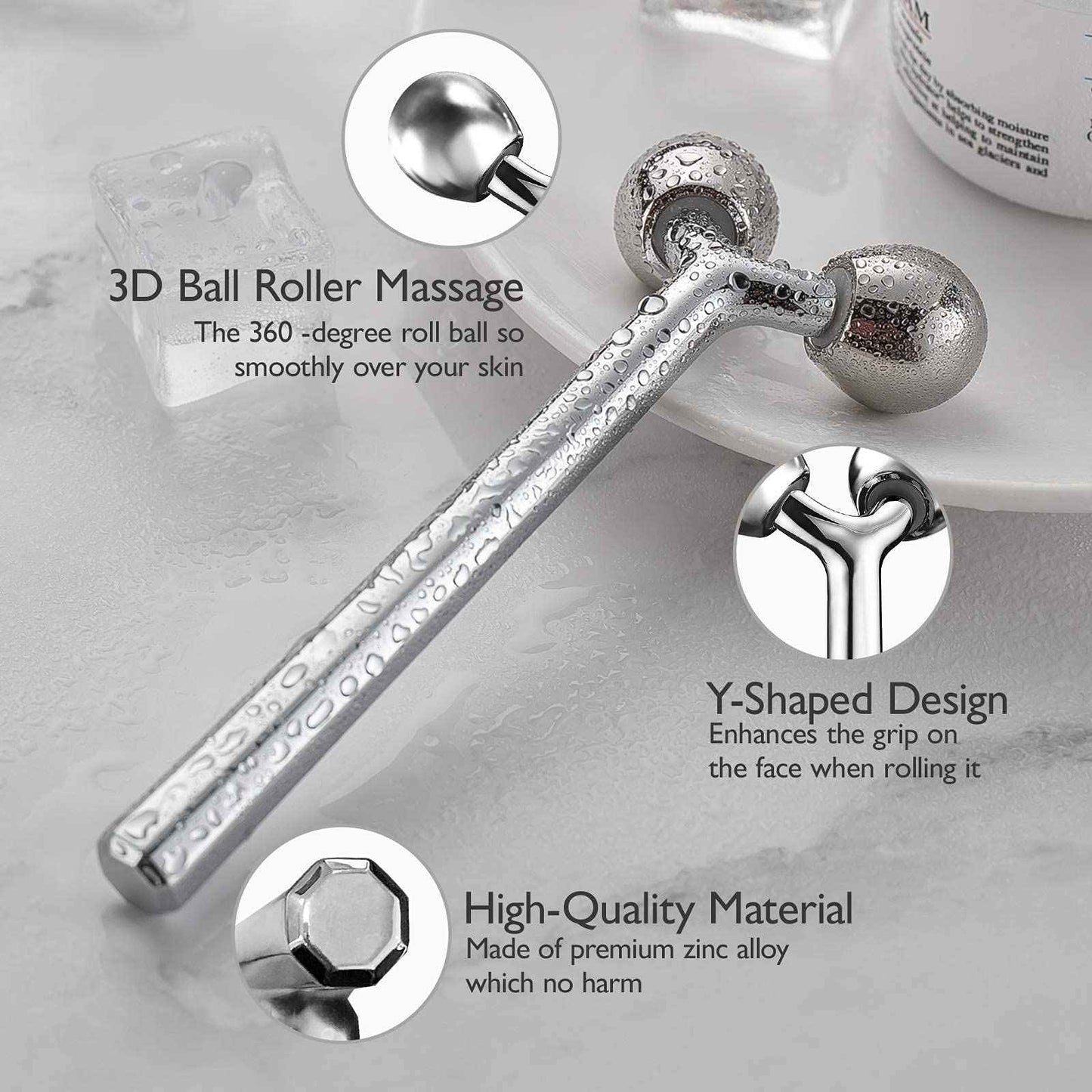 Tekson Faical Roller Massager and 3PCS Eye Roller Cream, 3D Metal Face Massage Tool for Reduce Puffines