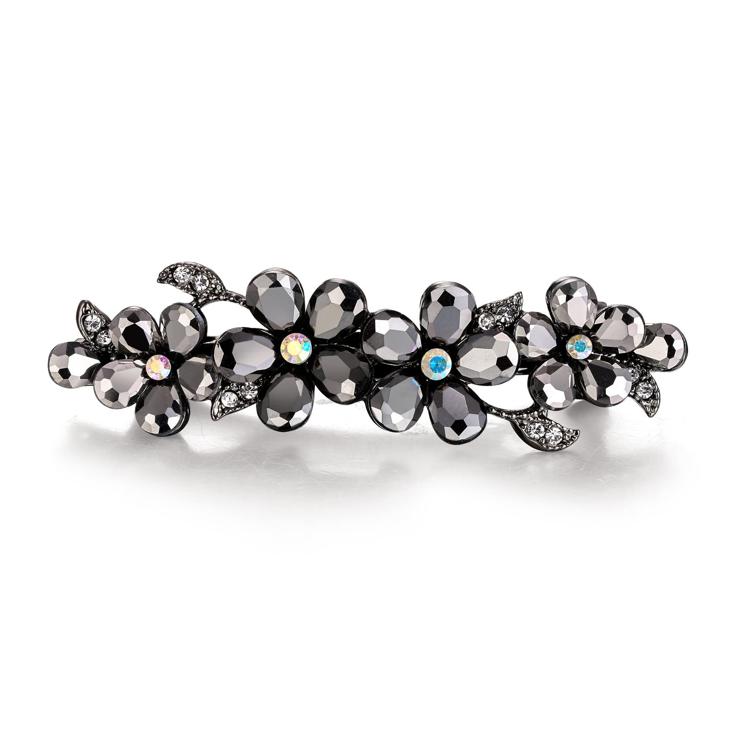 EVER FAITH Women's Austrian Crystal Hair Barrette Clip, Art Deco Flower Vine Teardrop Hair Clasps Accessorie Brown Black-Tone