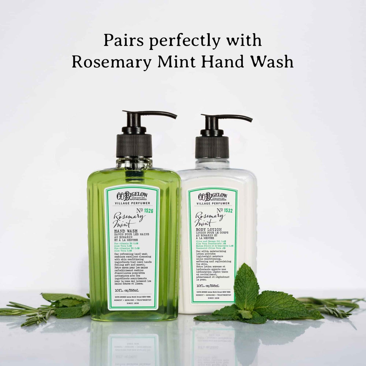 C.O. Bigelow Rosemary Mint Apothecary Duo Hand Care Gift Set, Hand Wash & Body Lotion, Liquid Soap & Moisturizing Lotion, Set of 2, 10 Fl Oz