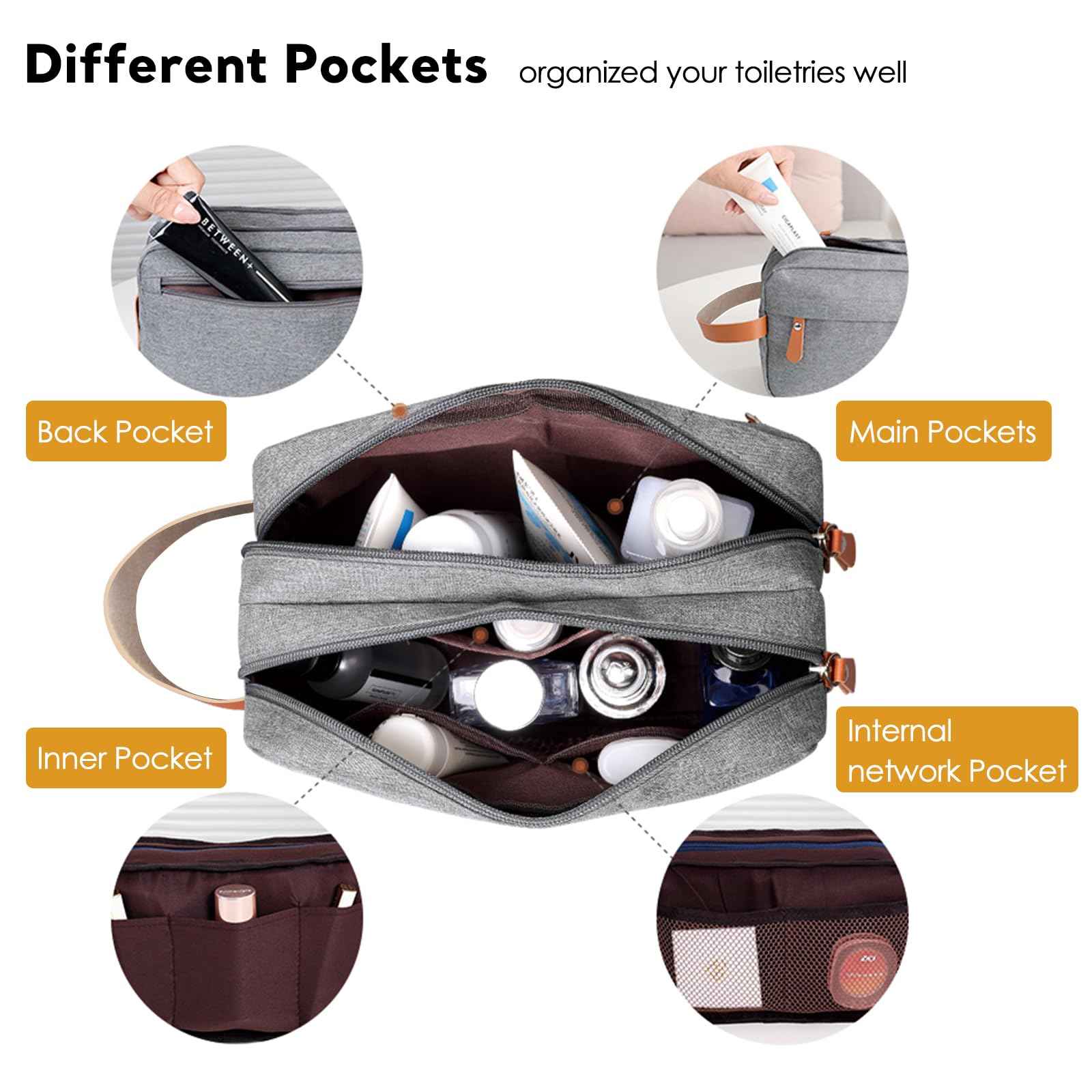 CaCTOUR Travel Toiletry Bag for Men Hanging Dopp Kit Water Resistant Shaving Bag for Toiletries Accessories, Small Toiletry Bag for Traveling (Gray)