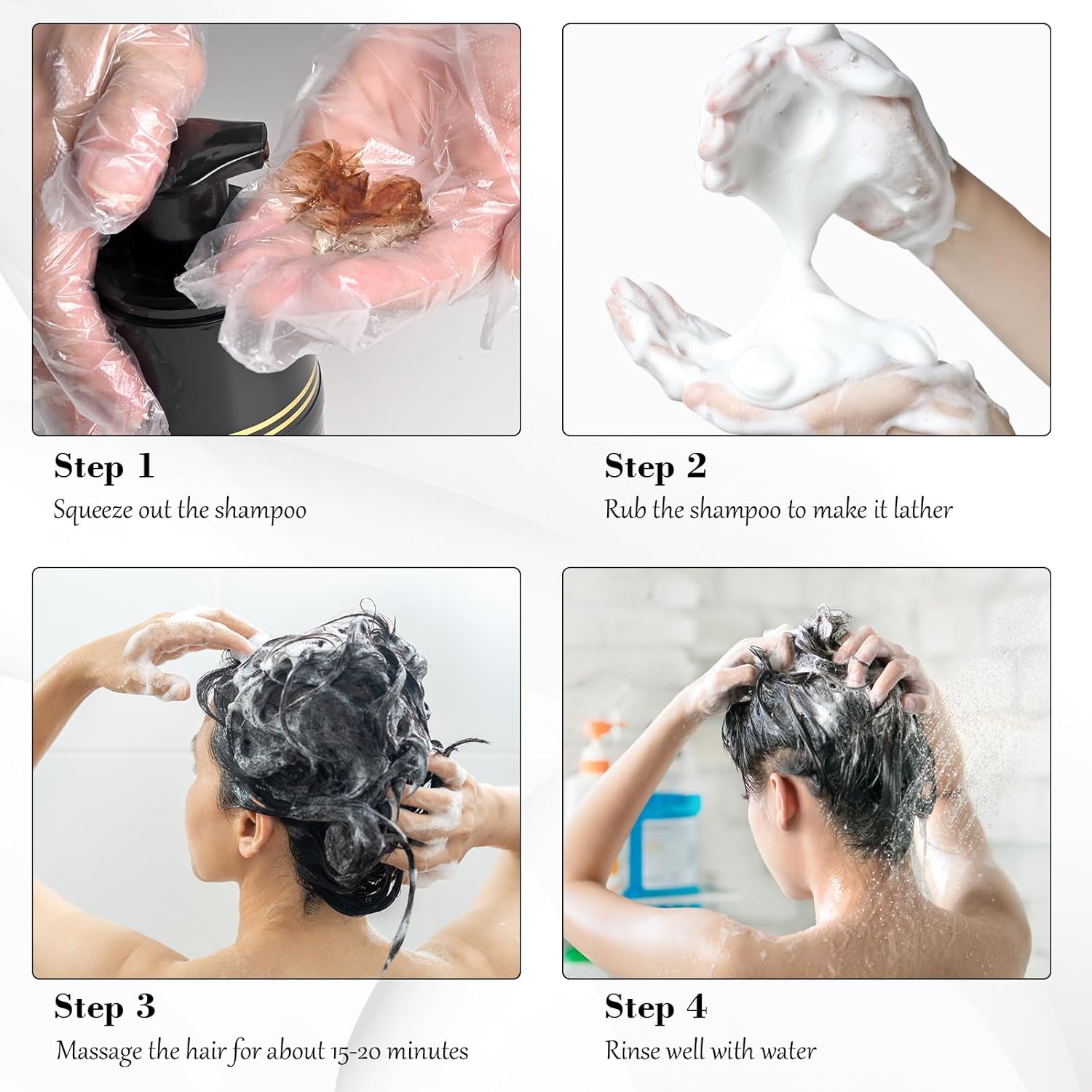 Black Hair Dye Shampoo 3 in 1, Hair Color Shampoo for Cover Grey Hair, Herbal Ingredient for Men and Women (Black)
