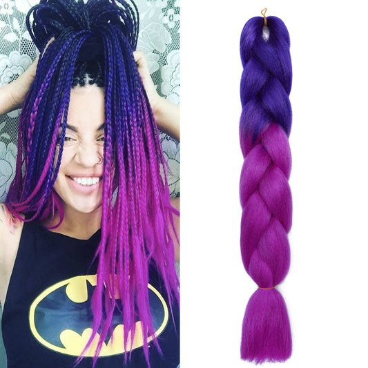 Benehair Ombre Braiding Hair 1 Bundle 24inch Jumbo Braiding Hair Extensions High Temperature Synthetic Braid Hair Braiding Hair Pre Stretched Braid Extensions (Royal Blue+Purplish Red)