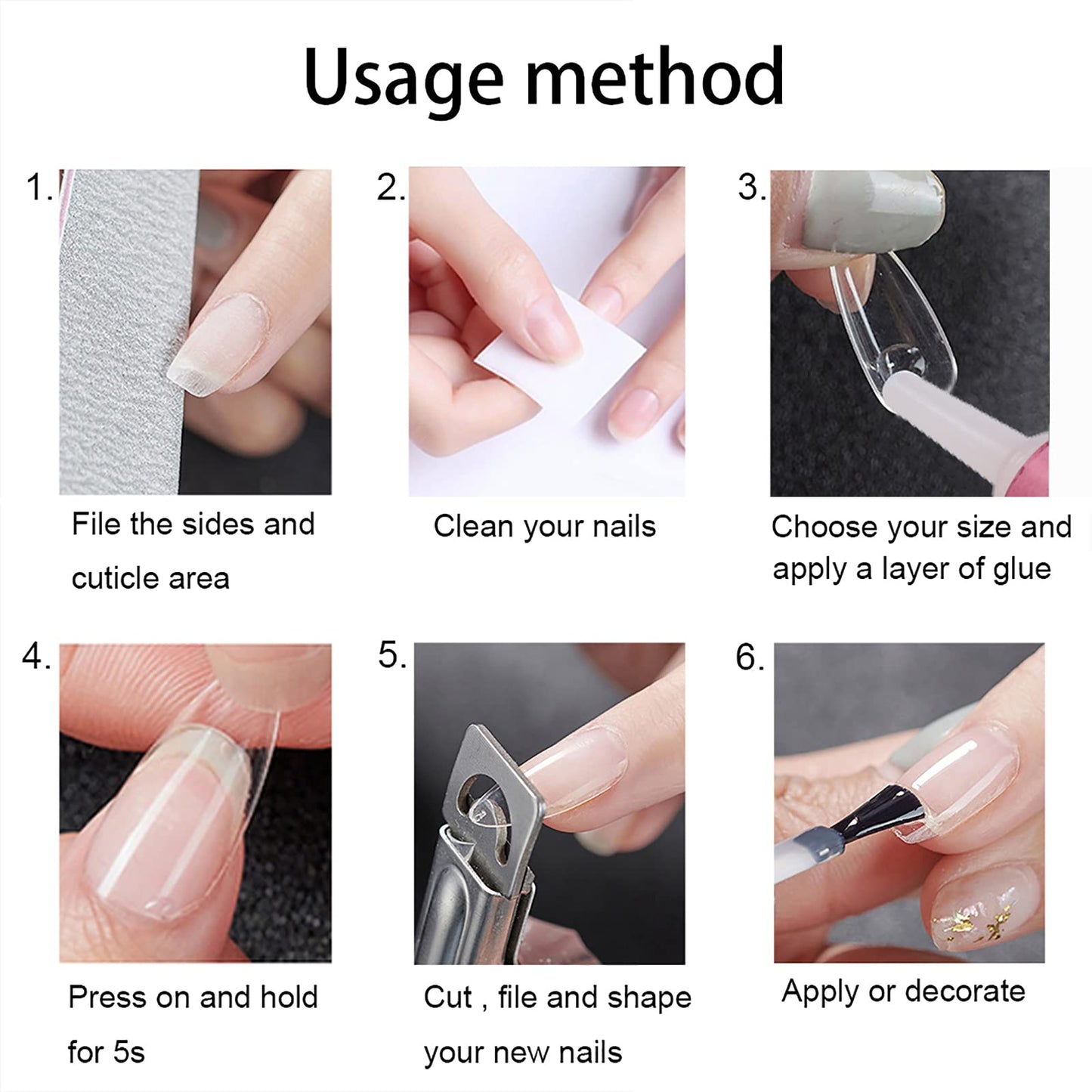 513Pcs Acrylic Nail Kit - 500Pcs Almond Clear Nail Tips with 5Pcs Nail Glues, 3Pcs Sponge Nail Files, 3Pcs 100/180 Grit Nail Files, Nail Clippers, Dust Brush