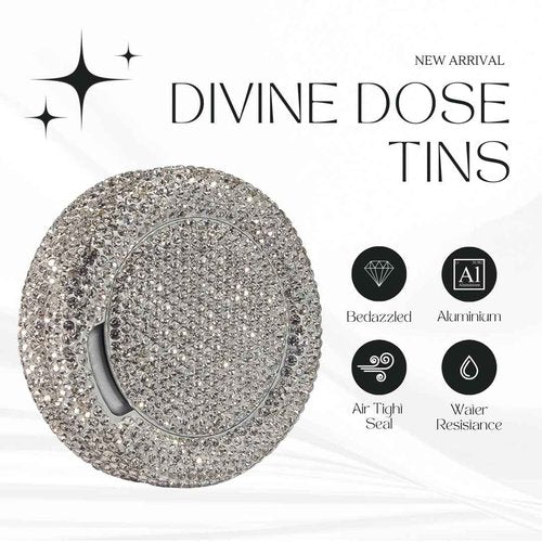 Bedazzled Metal Zyn Can | Divine Dose Rhinestone Metal Pouch Holder | Dual Compartment Aluminum Zyn Storage Tin | Lidden Container Storage Snus Can, Gift for Her (Silver)