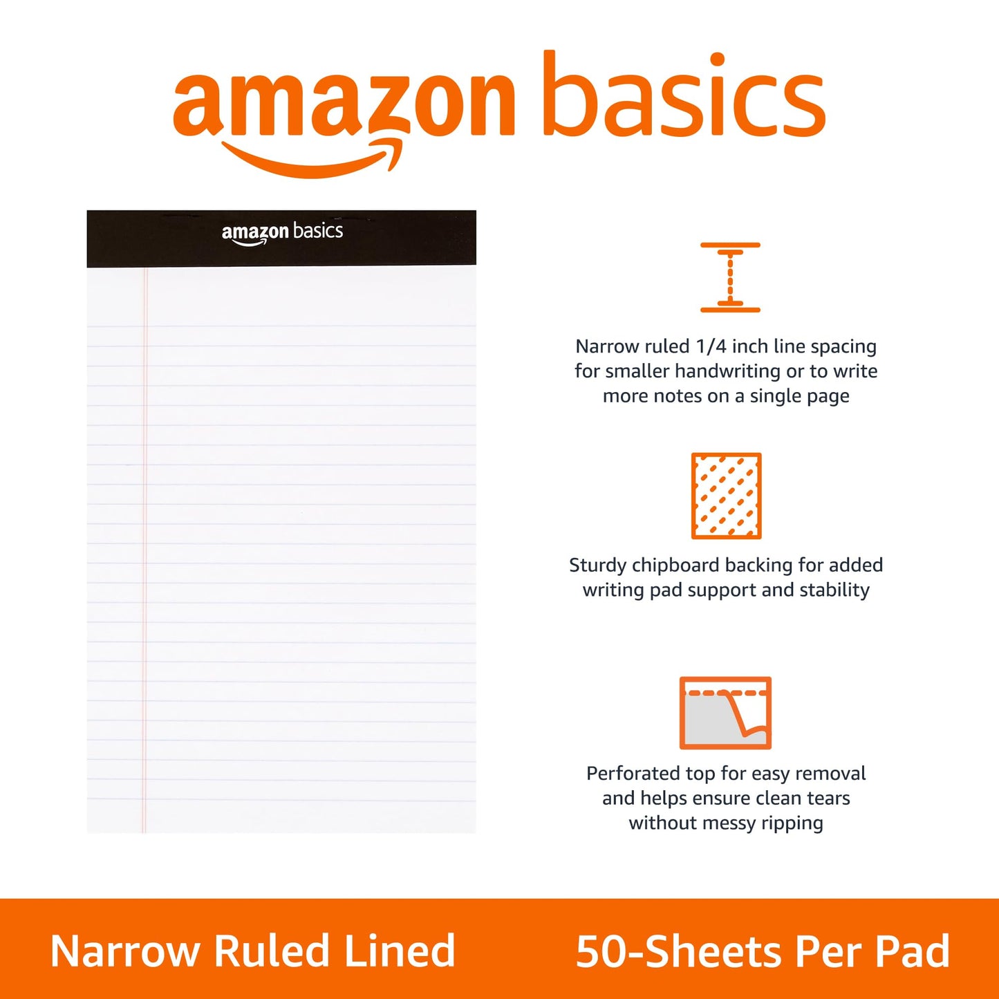 Amazon Basics Narrow Ruled Lined Writing Note Pad, 5 inch x 8 inch, White, 12 Count (12 Pack of 50 pages)