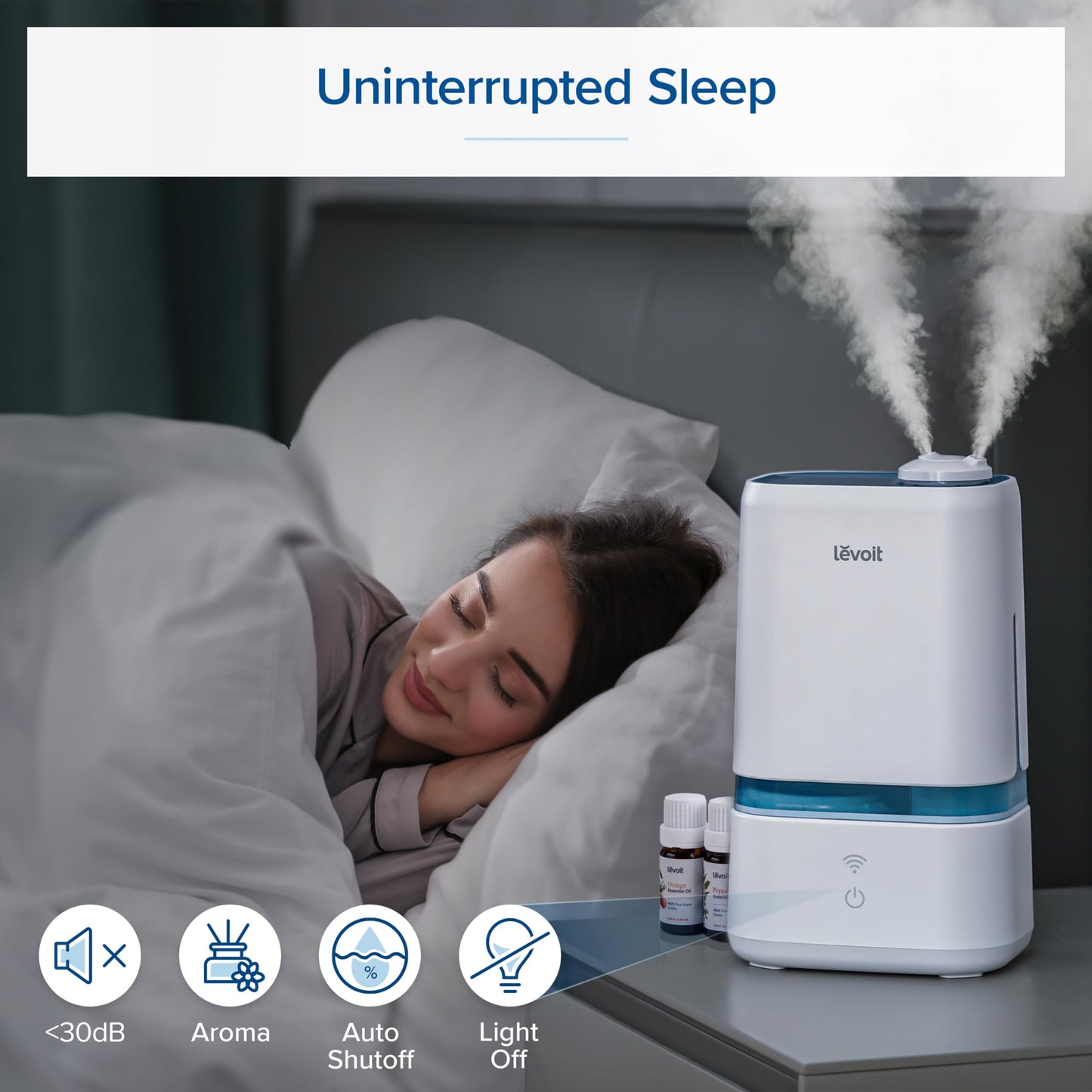 LEVOIT 4L Smart Cool Mist Humidifier for Home Bedroom with Essential Oils, Customize Humidity for Baby & Plants, APP & Voice Control, Schedule, Timer, Last up to 40Hrs, Whisper Quiet, Handle Design