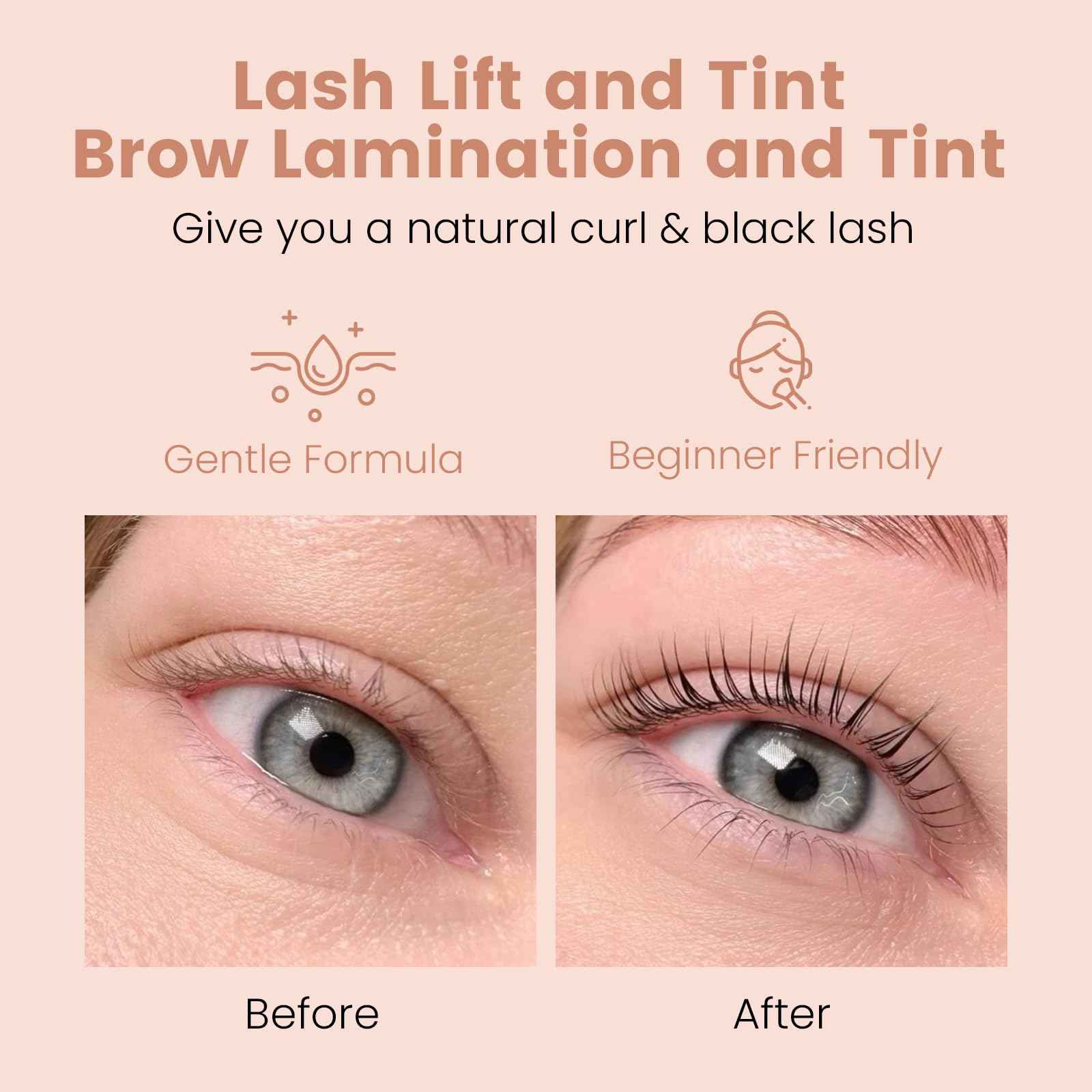 Libeauty Airless Pump Lash Lift and Black Color Kit, 4-in-1 Brow Lamination Kit with Lash Lift Ribbon, Eyelash Perm DIY Kit, Natural Black Color Gentle Formula with Salon Grade for Home Use